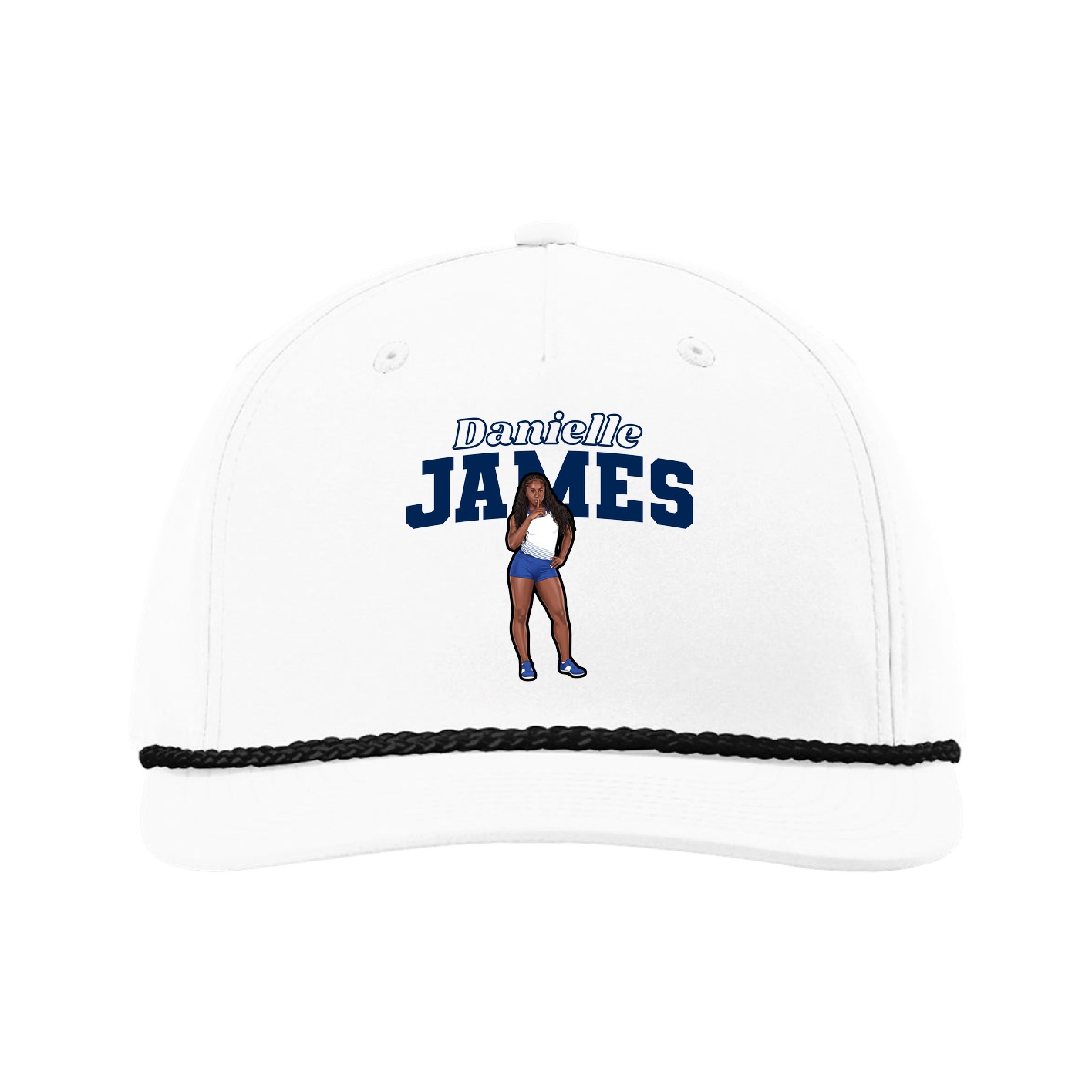 Five-Panel Classic Rope Cap — Name Arch in White