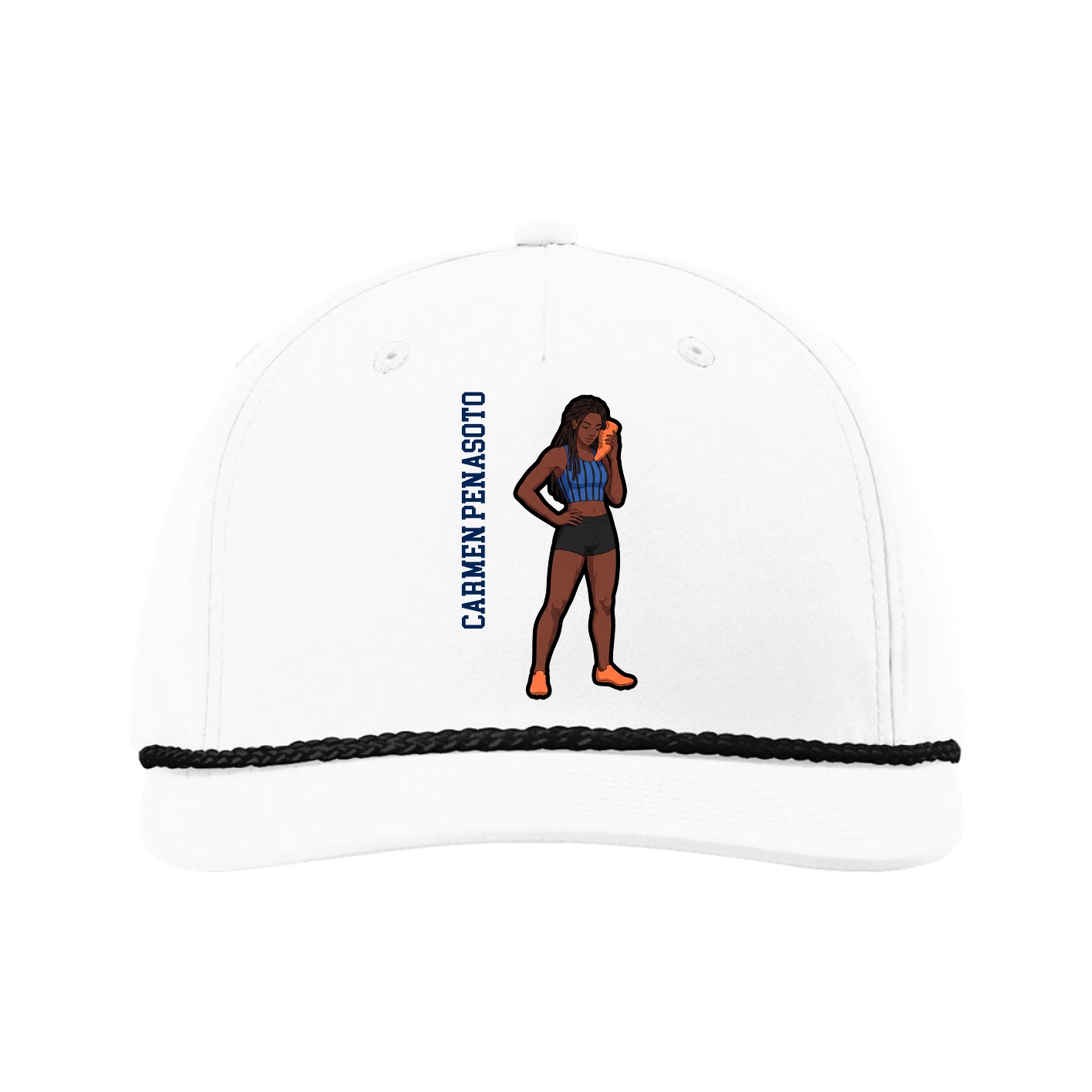 Five-Panel Classic Rope Cap — Name Vertical in White