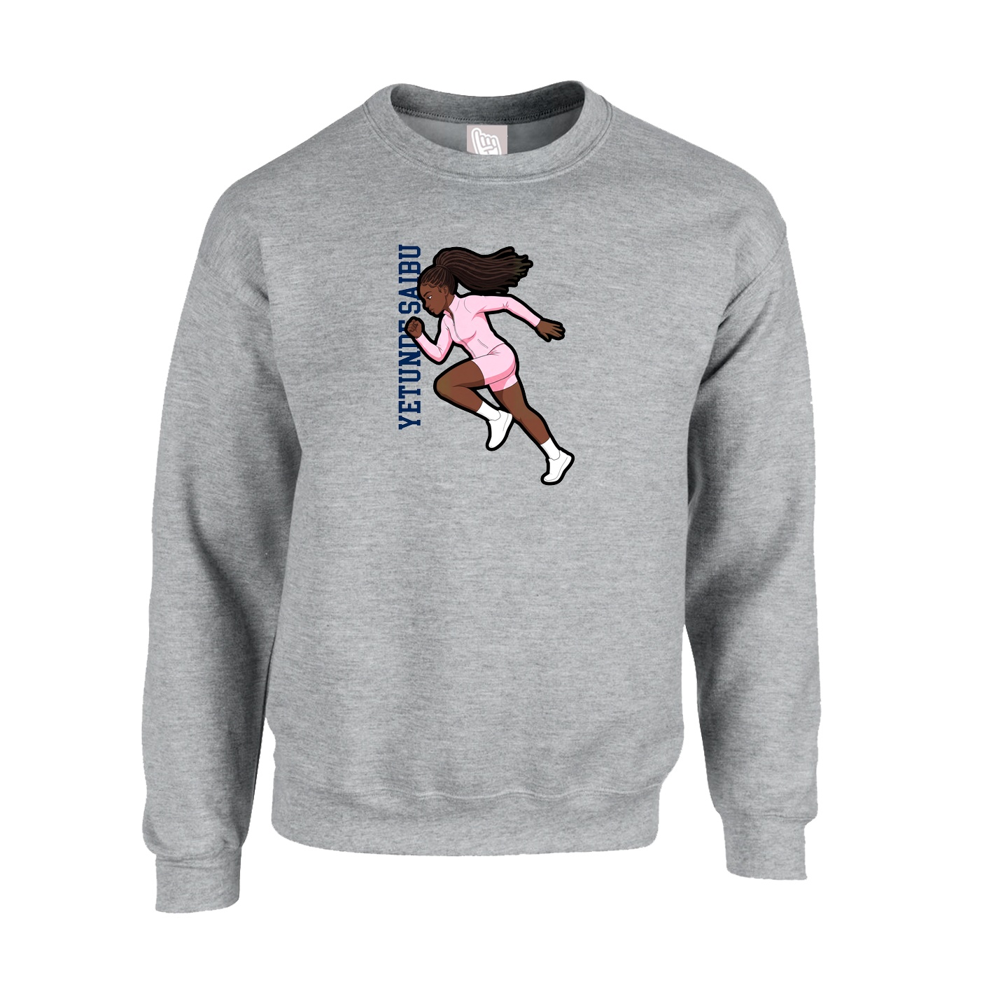 Fleece Crew — Name Vertical in Grey