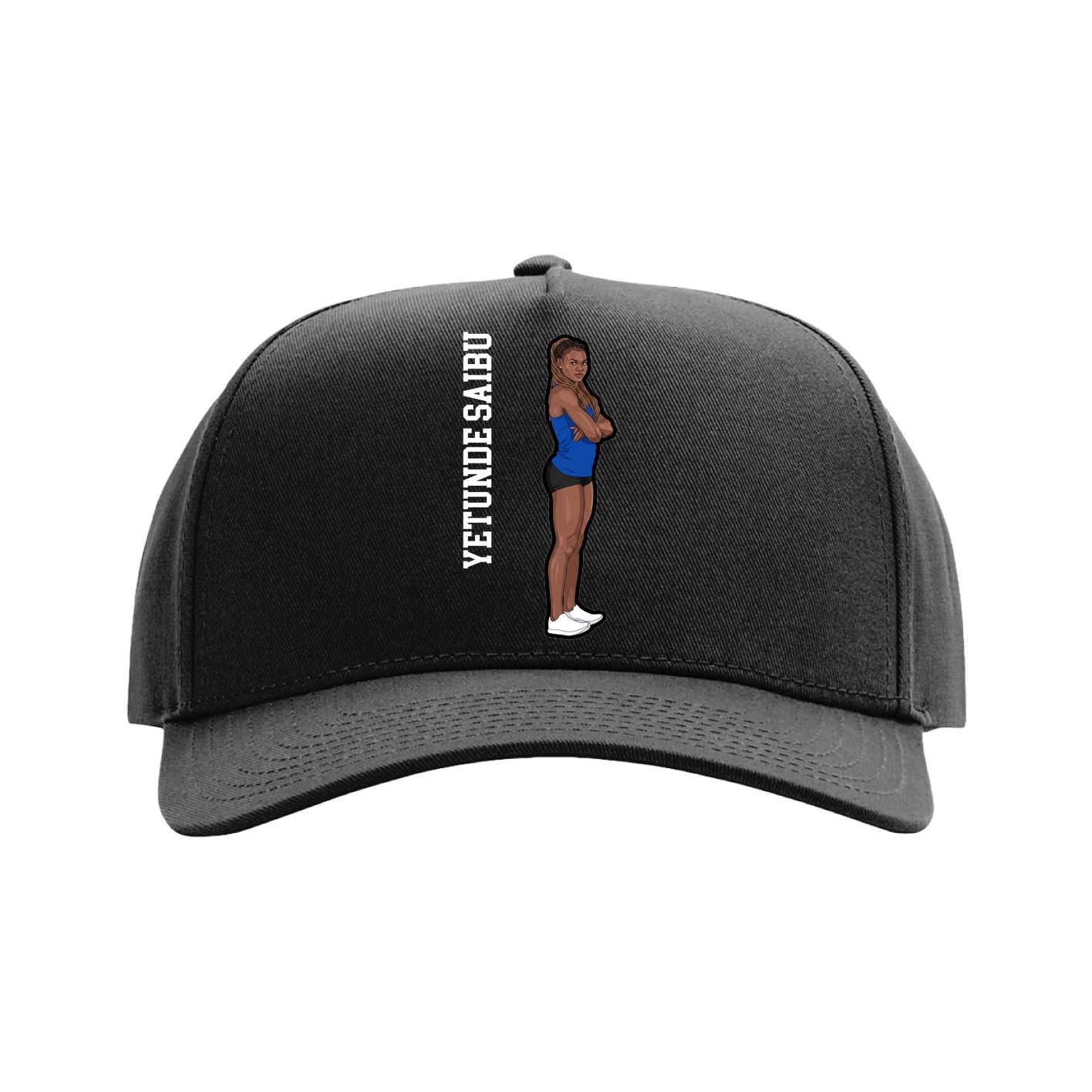 Full Fabric Five-Panel Champ Cap — Name Vertical in Black