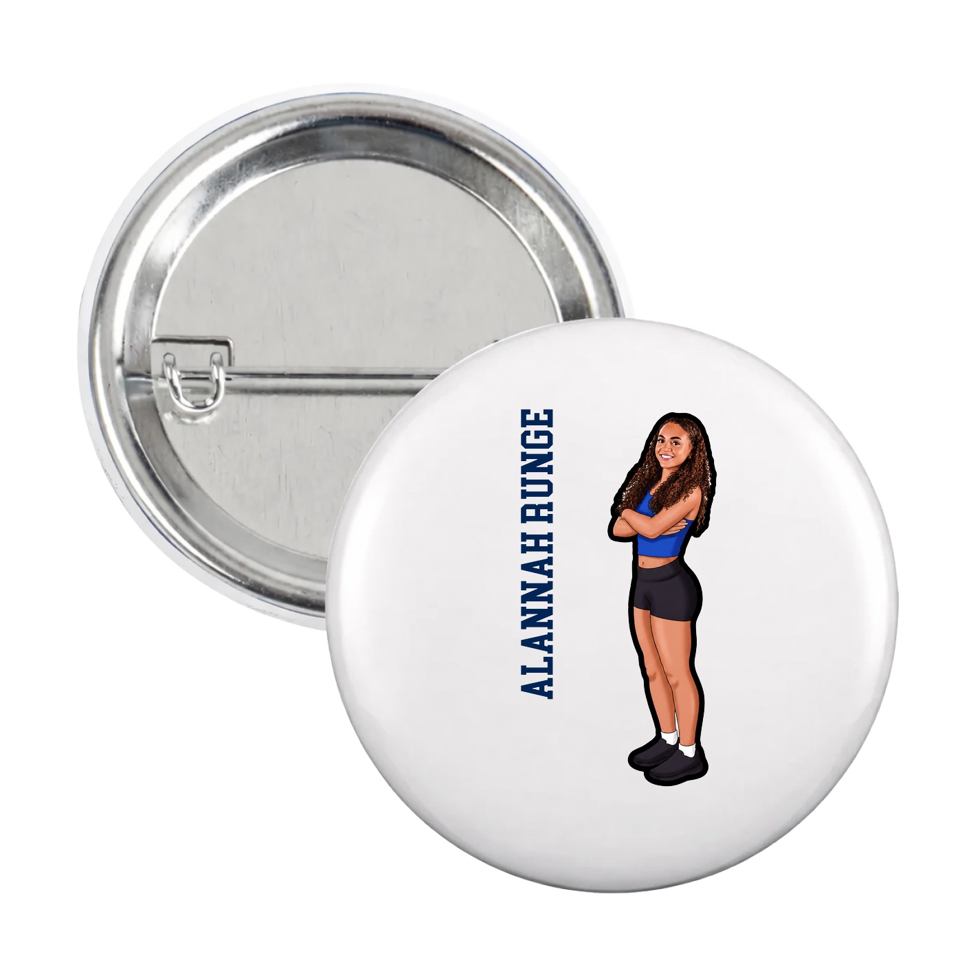 Game Day Button — Name Vertical in White