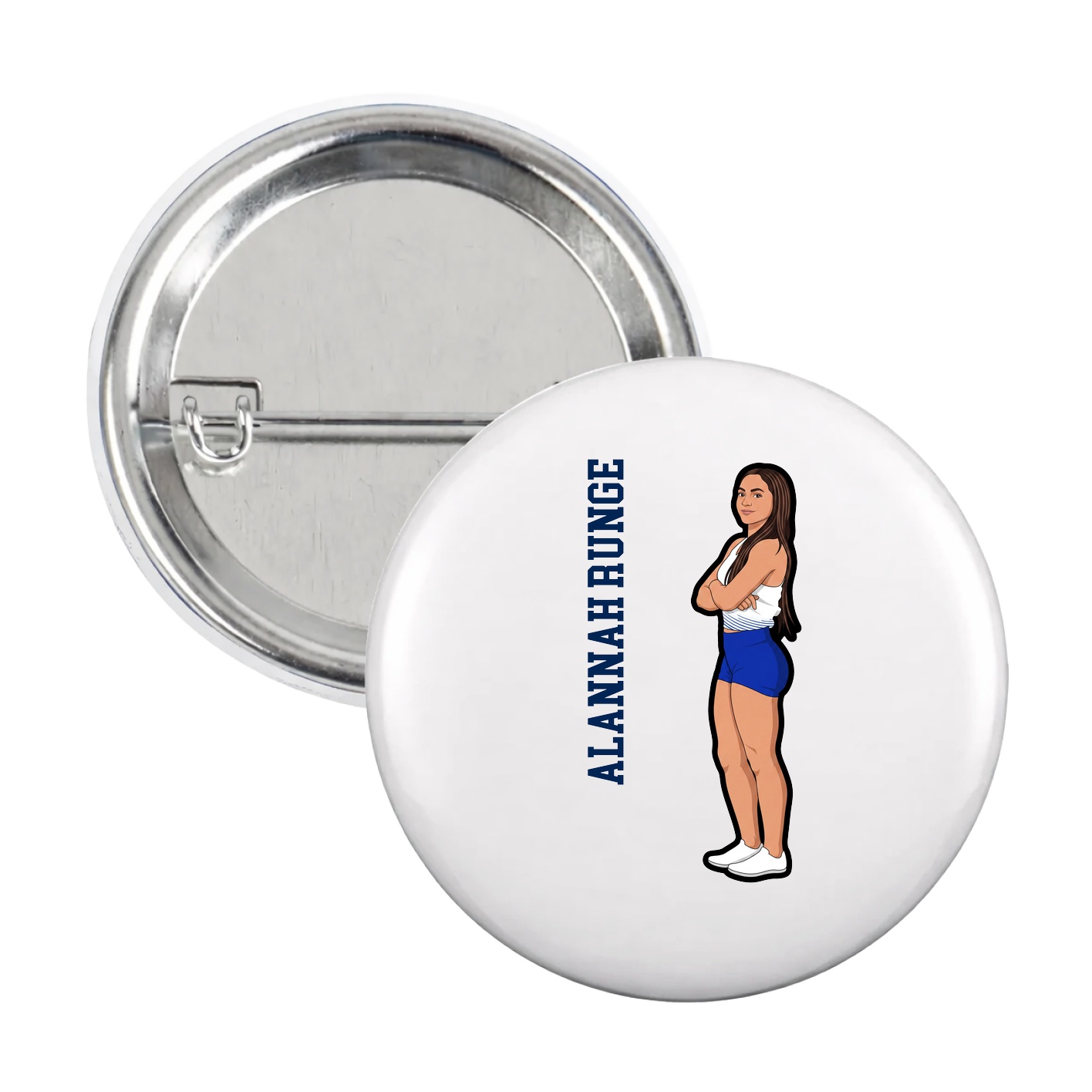 Game Day Button — Name Vertical in White