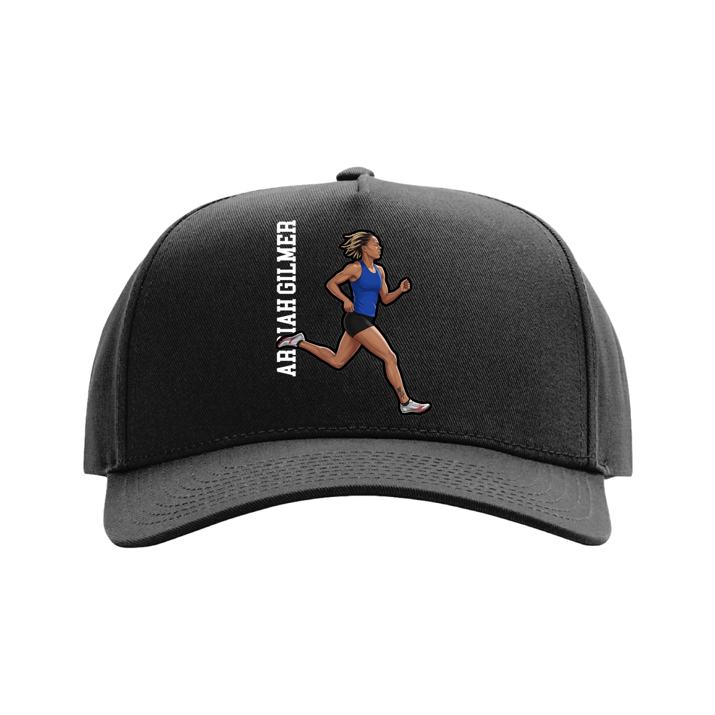 Full Fabric Five-Panel Champ Cap — Name Vertical in Black