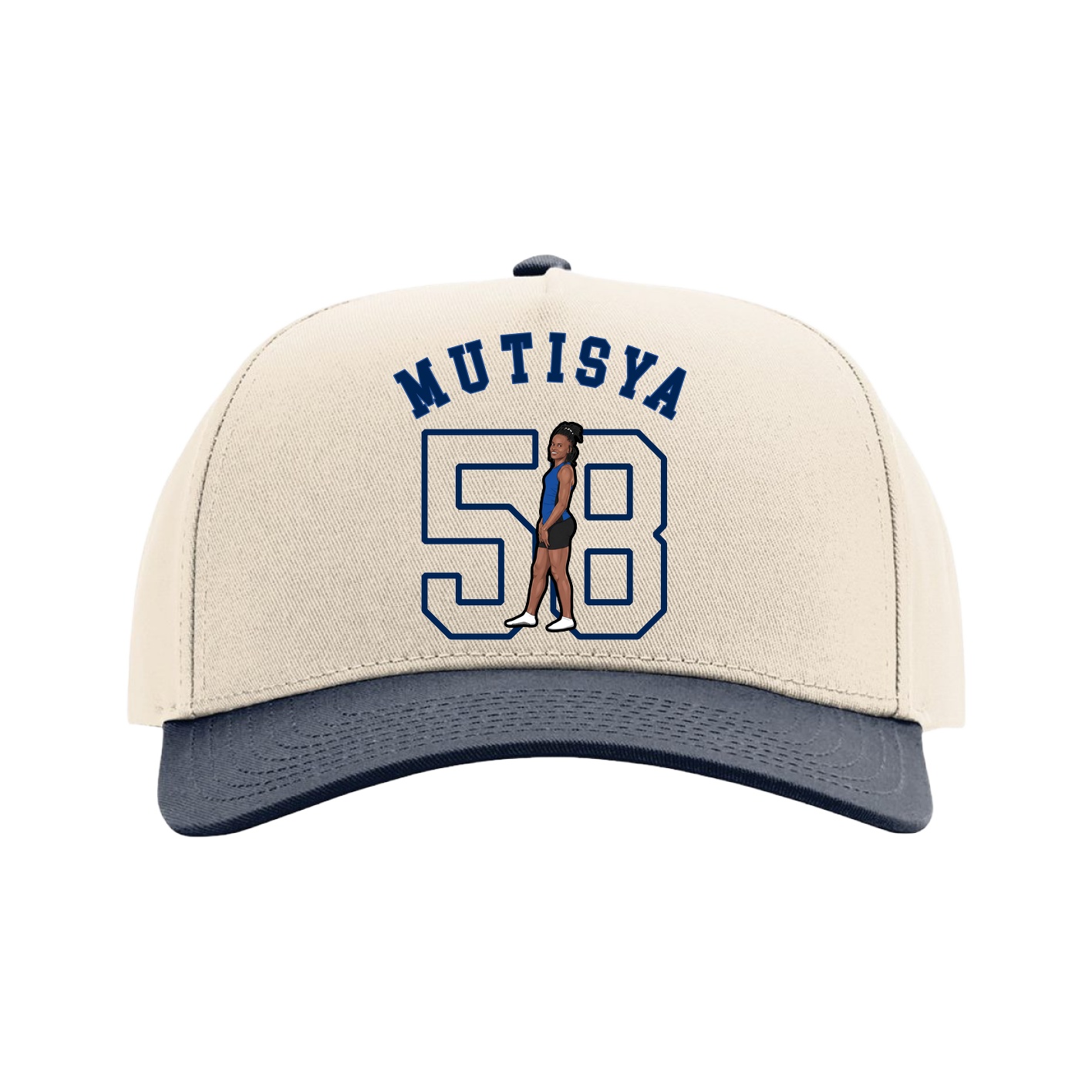 Full Fabric Five-Panel Champ Cap — Shirsey Arch in Cream/Navy