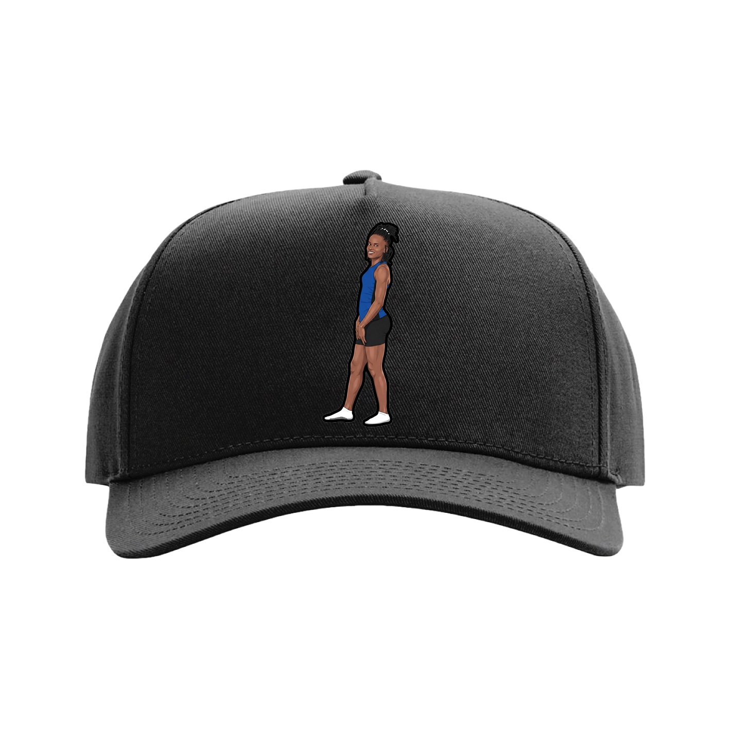 Full Fabric Five-Panel Champ Cap — Name Vertical in Black