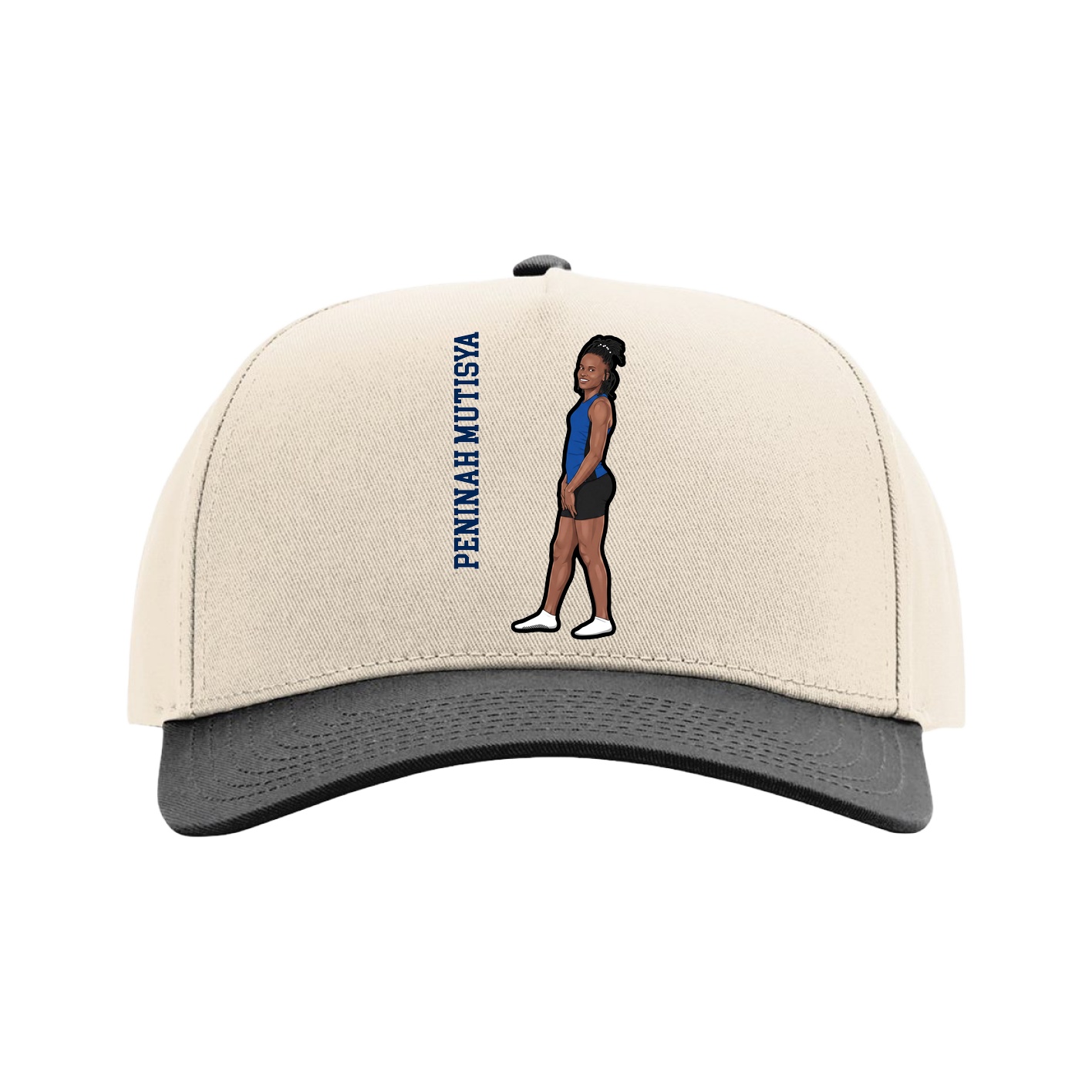 Full Fabric Five-Panel Champ Cap — Name Vertical in Cream/Black