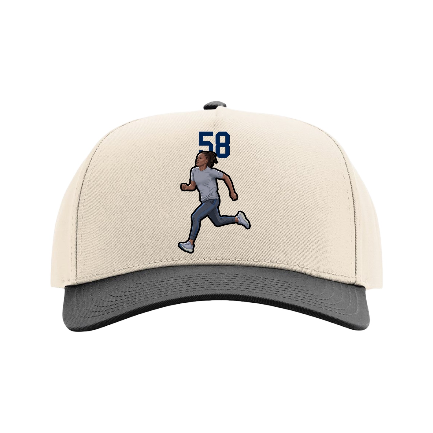 Full Fabric Five-Panel Champ Cap — Number Top in Cream/Black