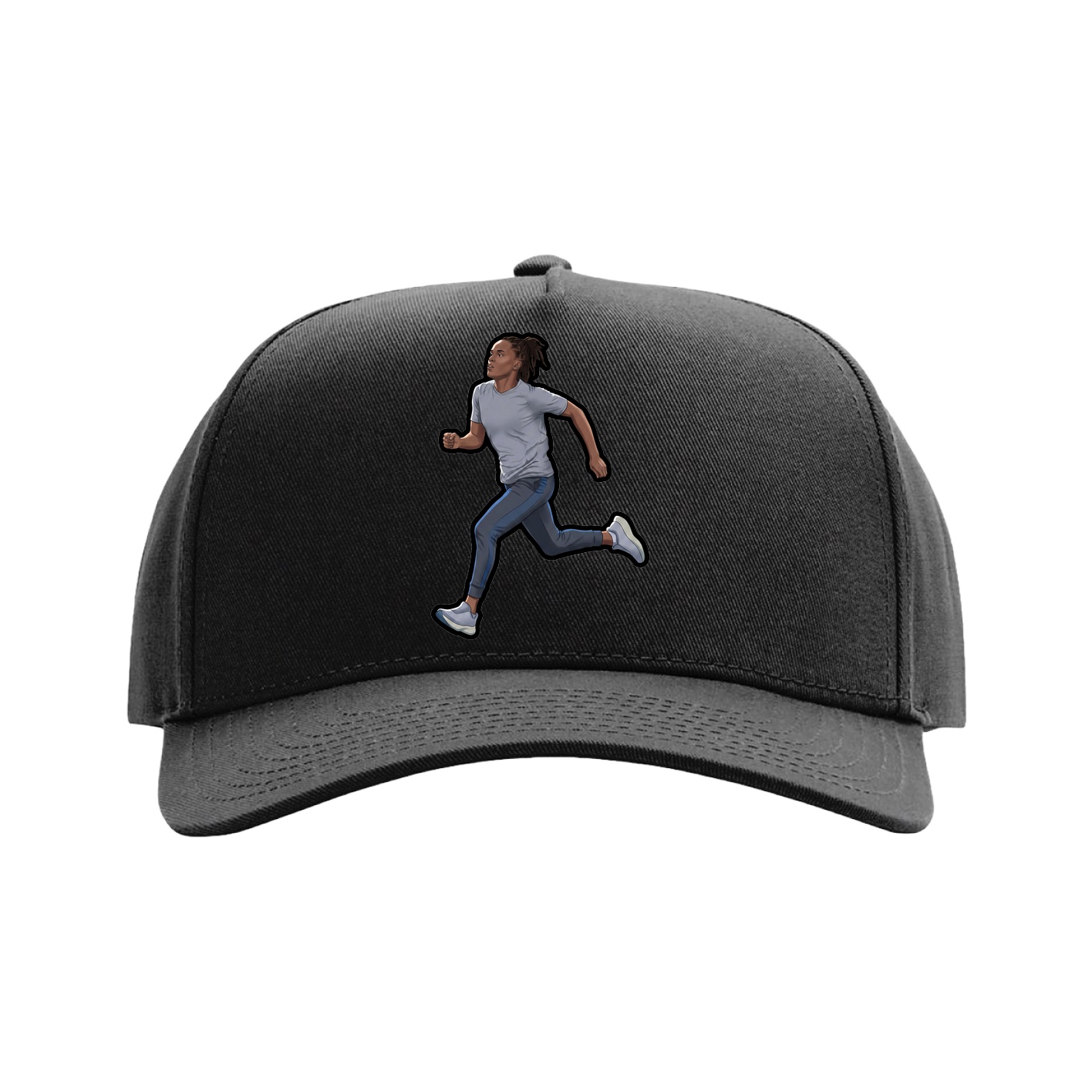 Full Fabric Five-Panel Champ Cap — Name Vertical in Black