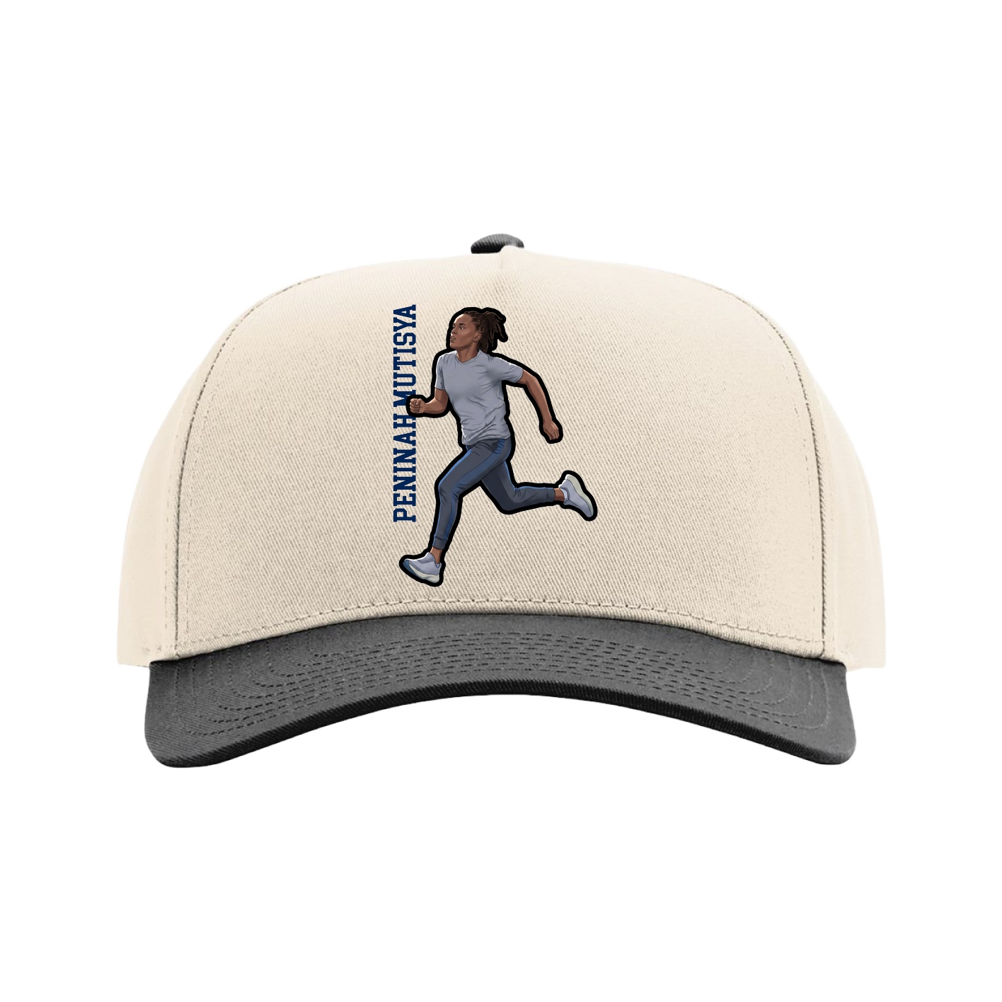 Full Fabric Five-Panel Champ Cap — Name Vertical in Cream/Black