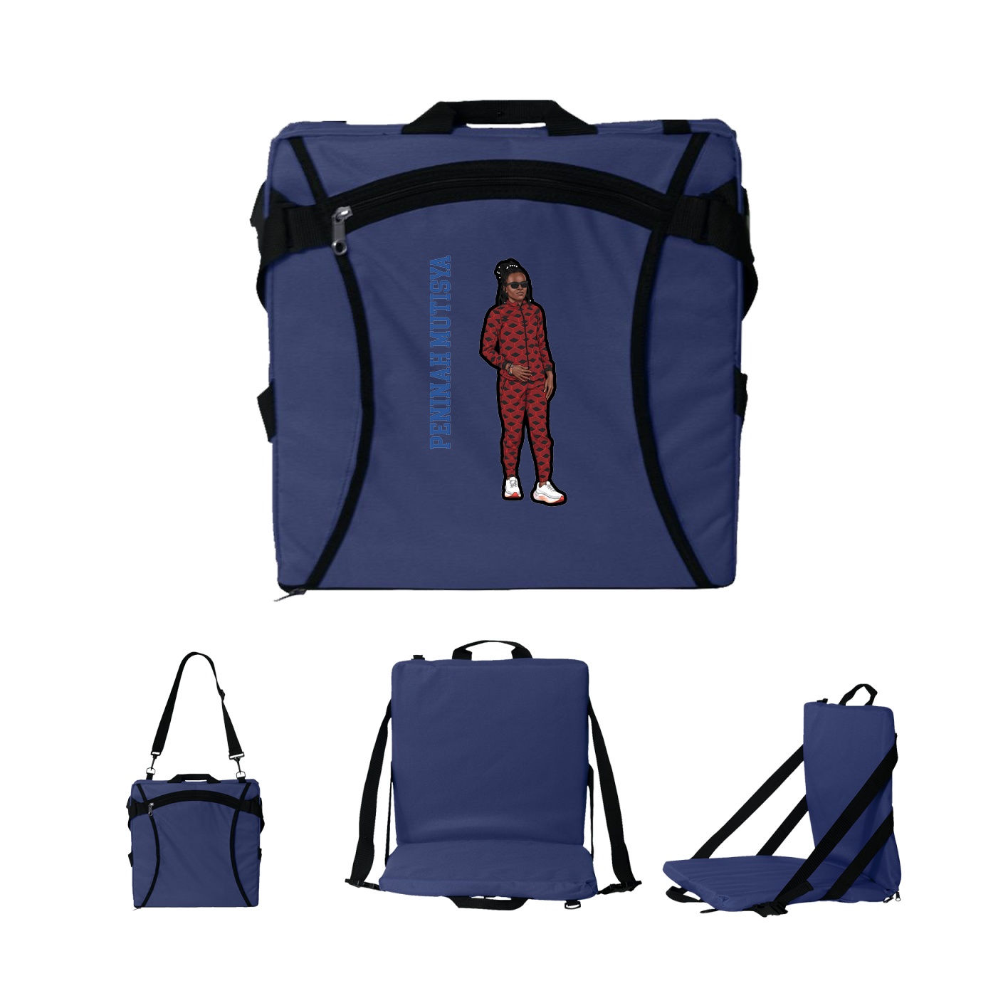 Folding Stadium Seat — Name Vertical in Navy