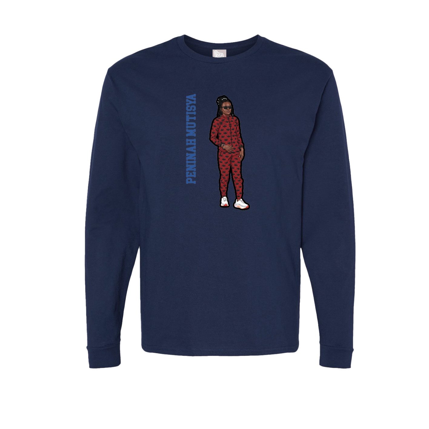 Long Sleeve Tee — Name Vertical in Navy