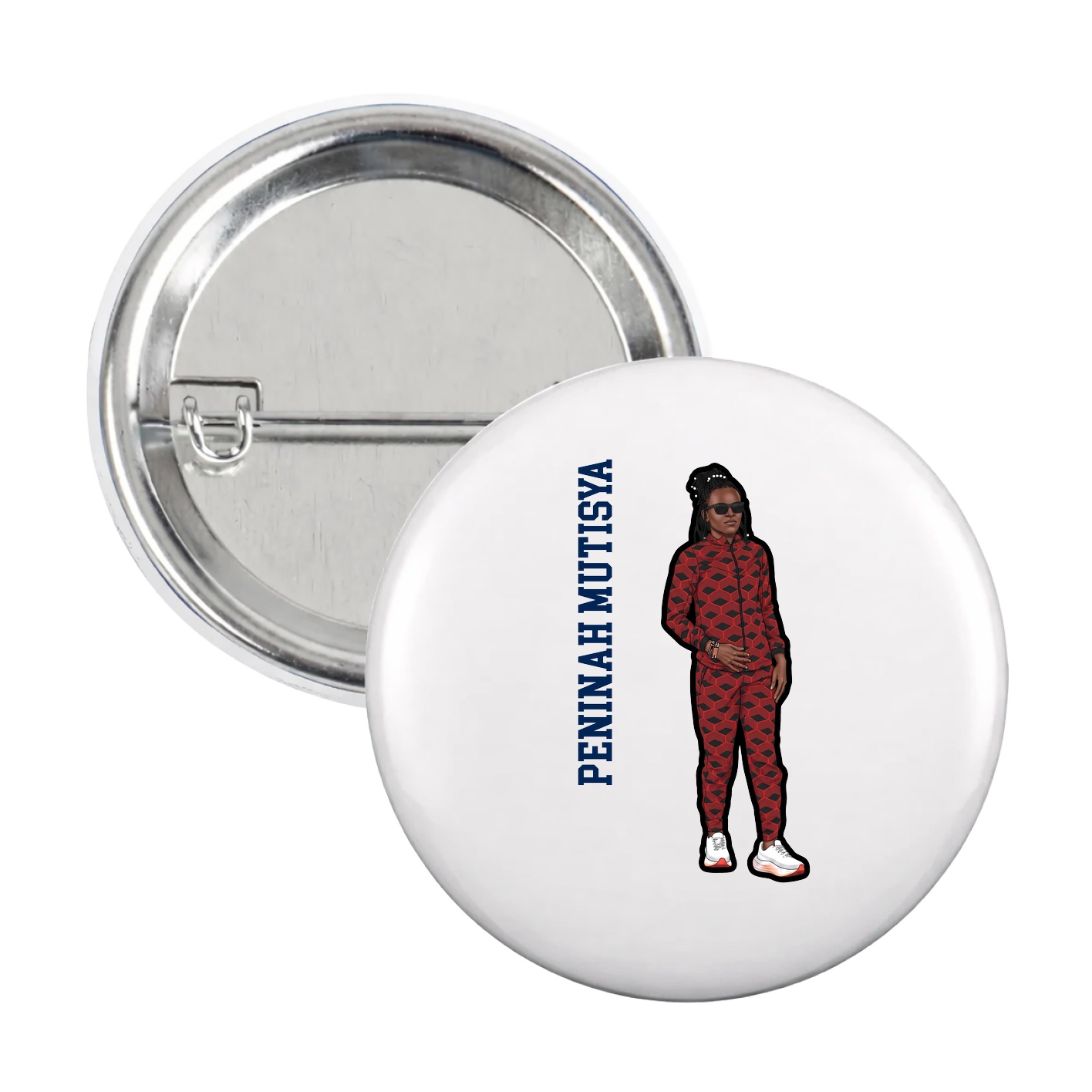 Game Day Button — Name Vertical in White