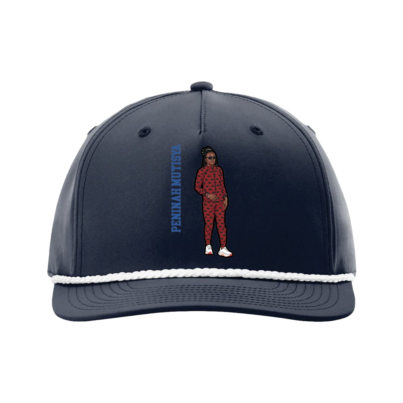 Five-Panel Classic Rope Cap — Name Vertical in Navy