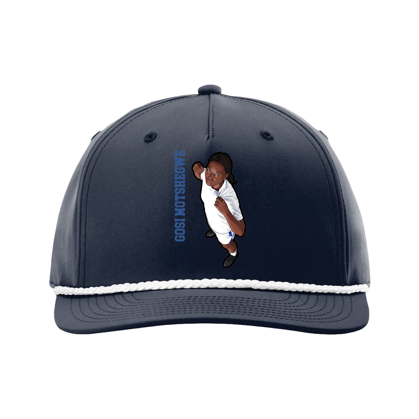 Five-Panel Classic Rope Cap — Name Vertical in Navy