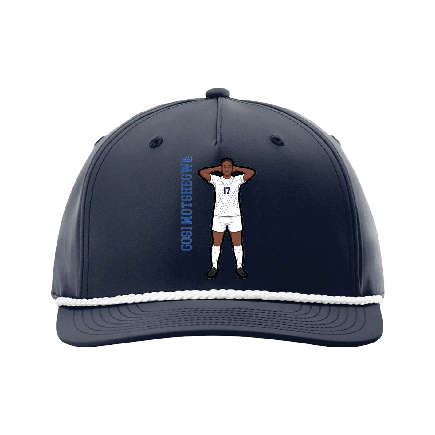 Five-Panel Classic Rope Cap — Name Vertical in Navy
