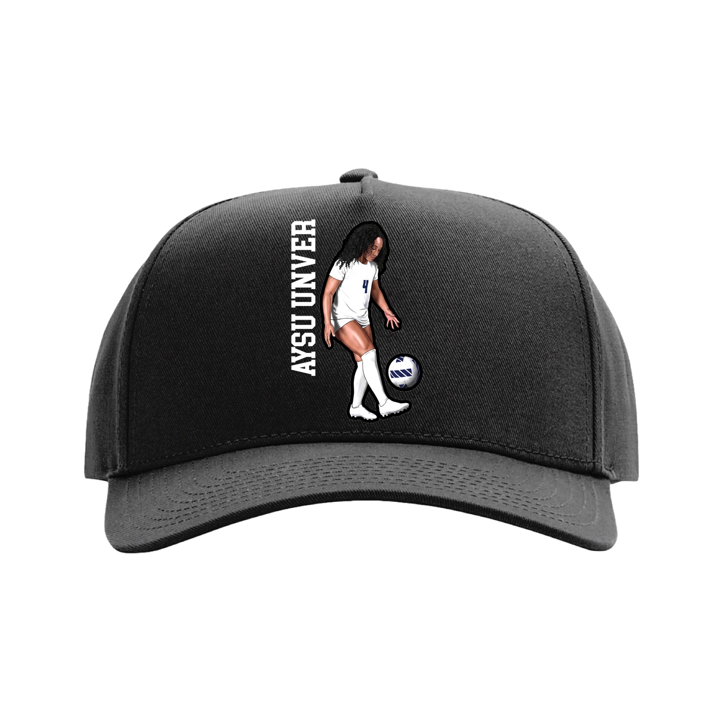 Full Fabric Five-Panel Champ Cap — Name Vertical in Black