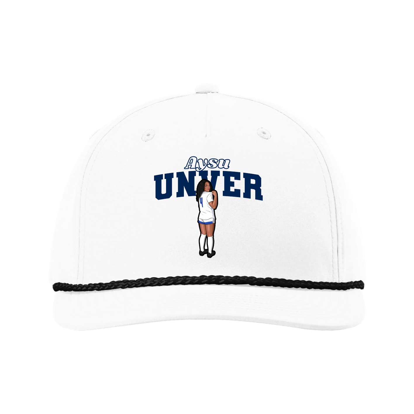 Five-Panel Classic Rope Cap — Name Arch in White