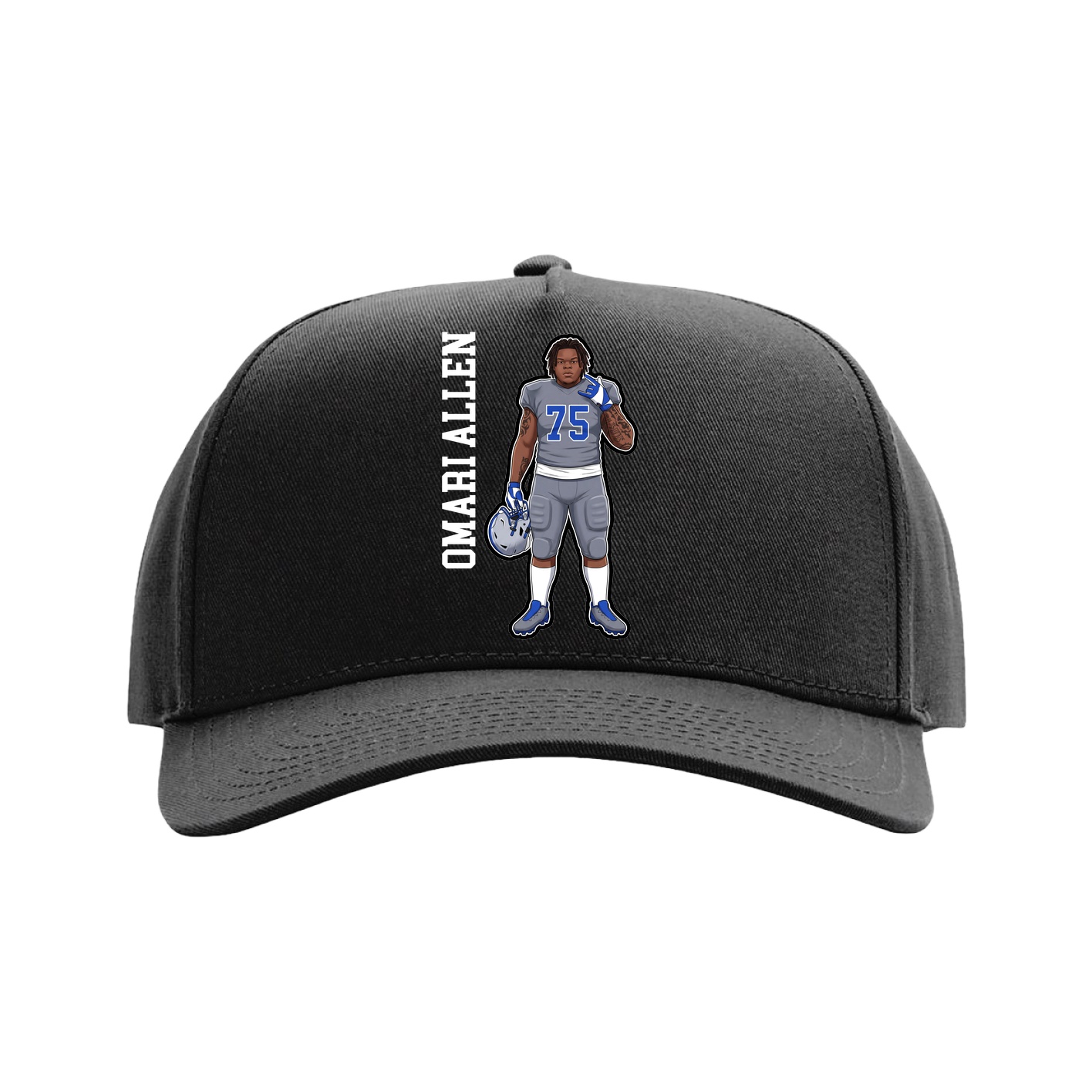 Full Fabric Five-Panel Champ Cap — Name Vertical in Black
