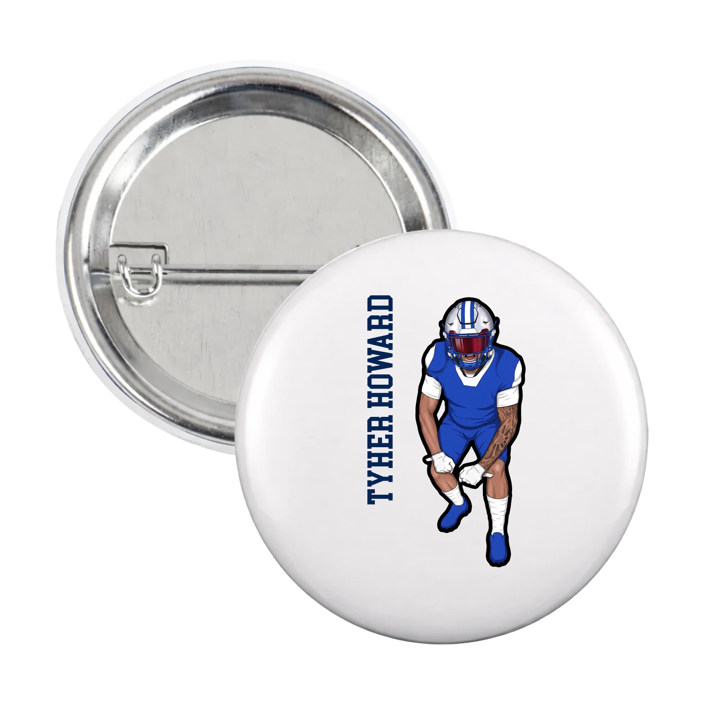 Game Day Button — Name Vertical in White