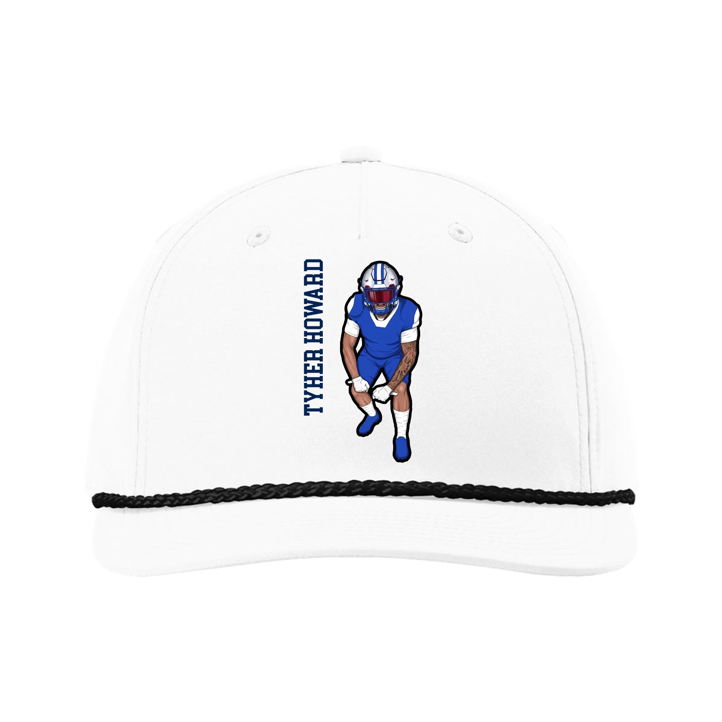 Five-Panel Classic Rope Cap — Name Vertical in White
