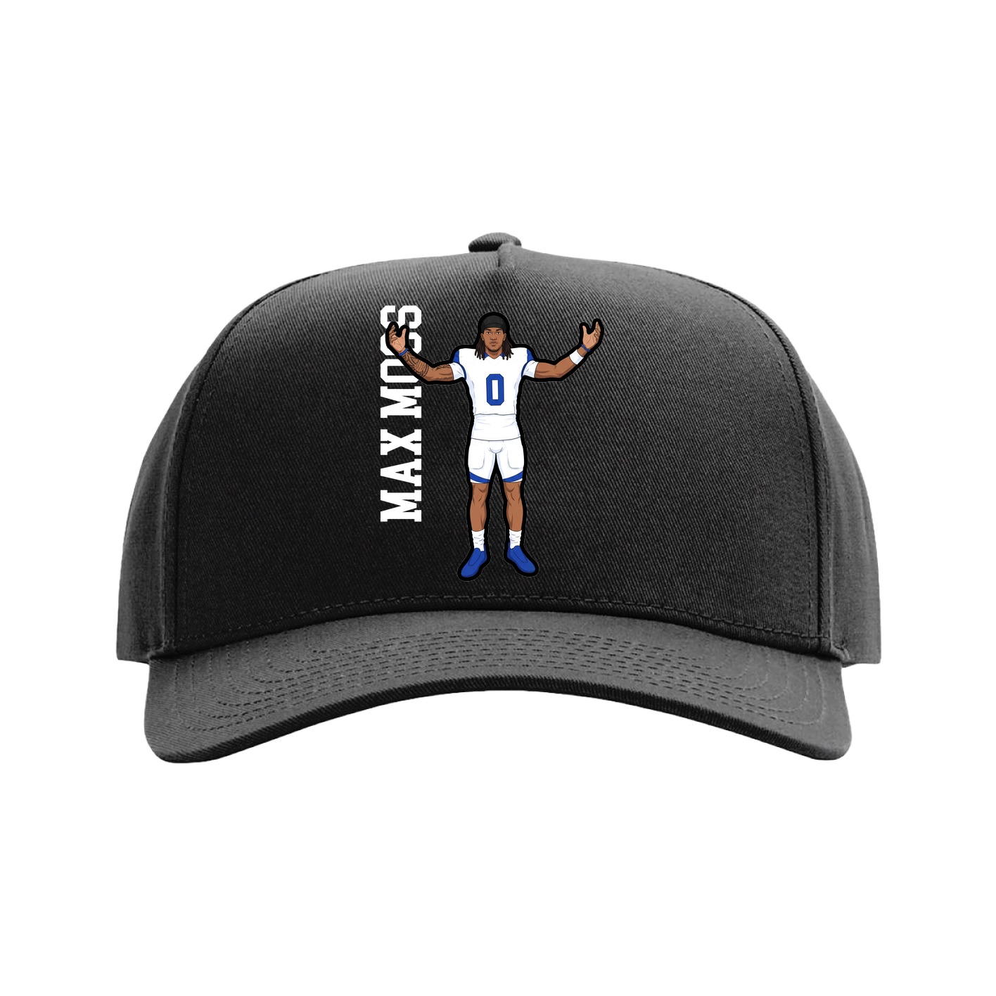 Full Fabric Five-Panel Champ Cap — Name Vertical in Black