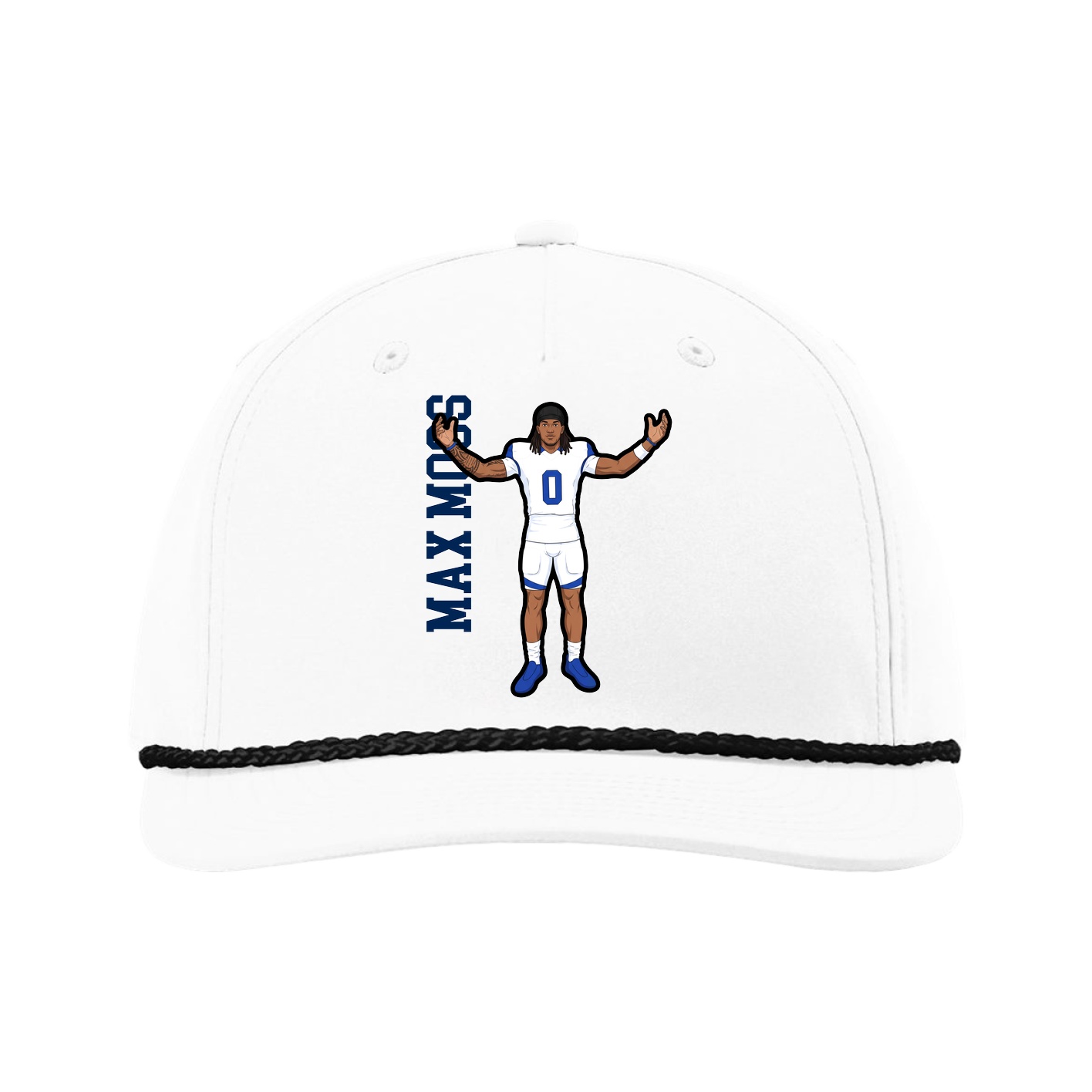 Five-Panel Classic Rope Cap — Name Vertical in White