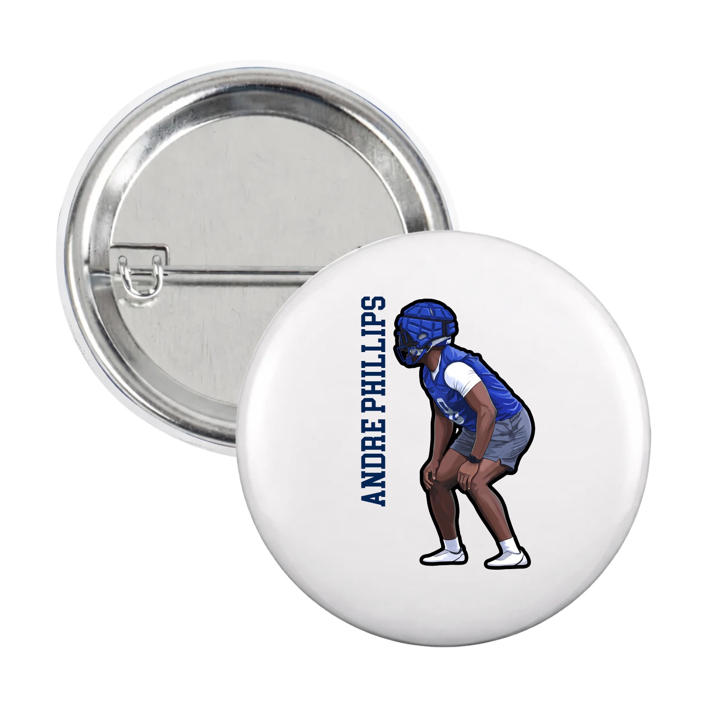 Game Day Button — Name Vertical in White