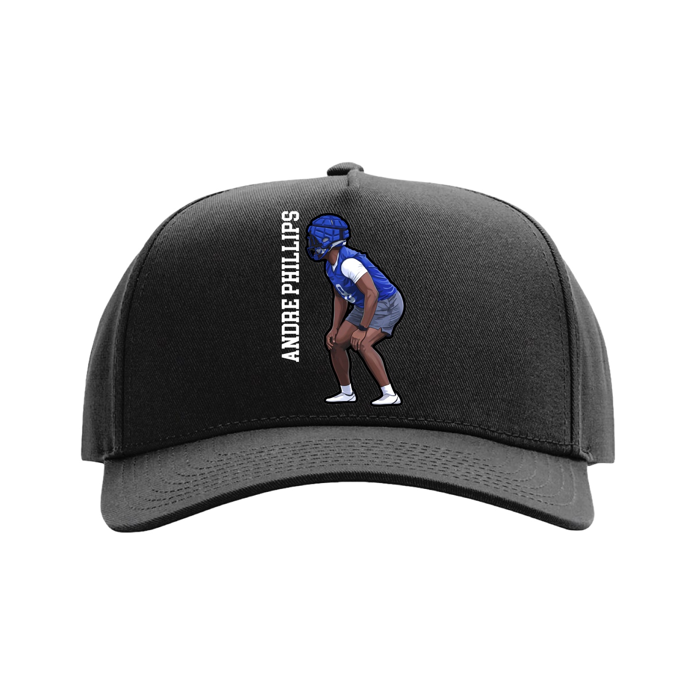 Full Fabric Five-Panel Champ Cap — Name Vertical in Black