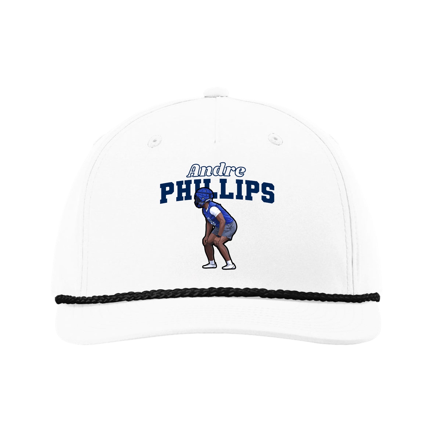 Five-Panel Classic Rope Cap — Name Arch in White