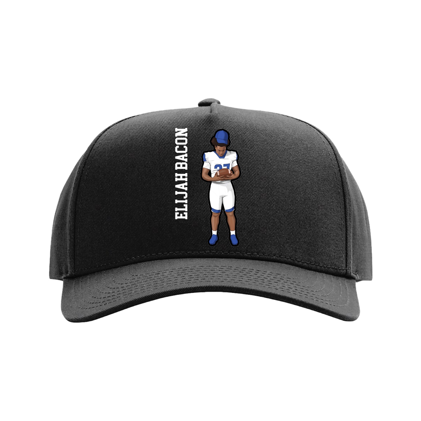 Full Fabric Five-Panel Champ Cap — Name Vertical in Black