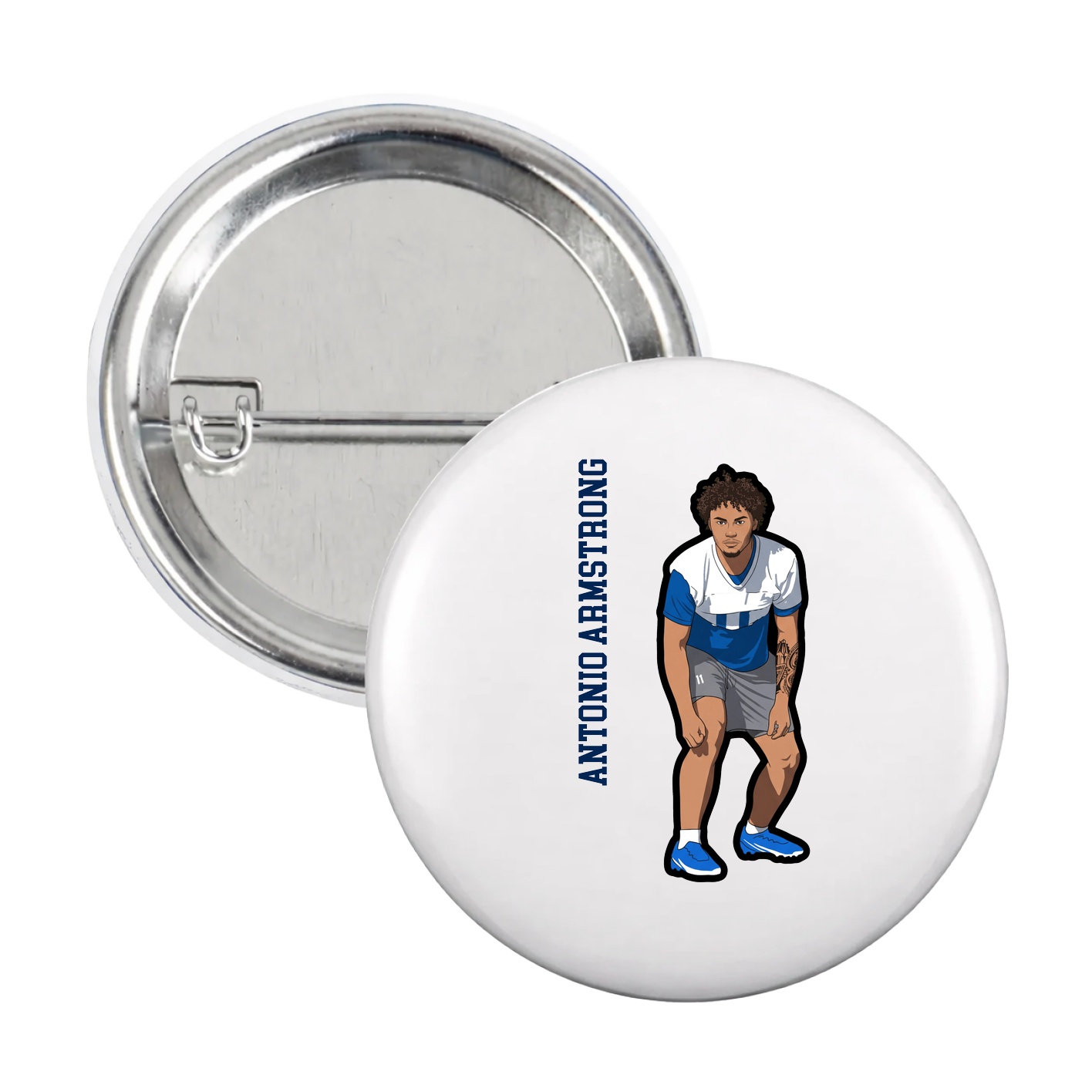 Game Day Button — Name Vertical in White