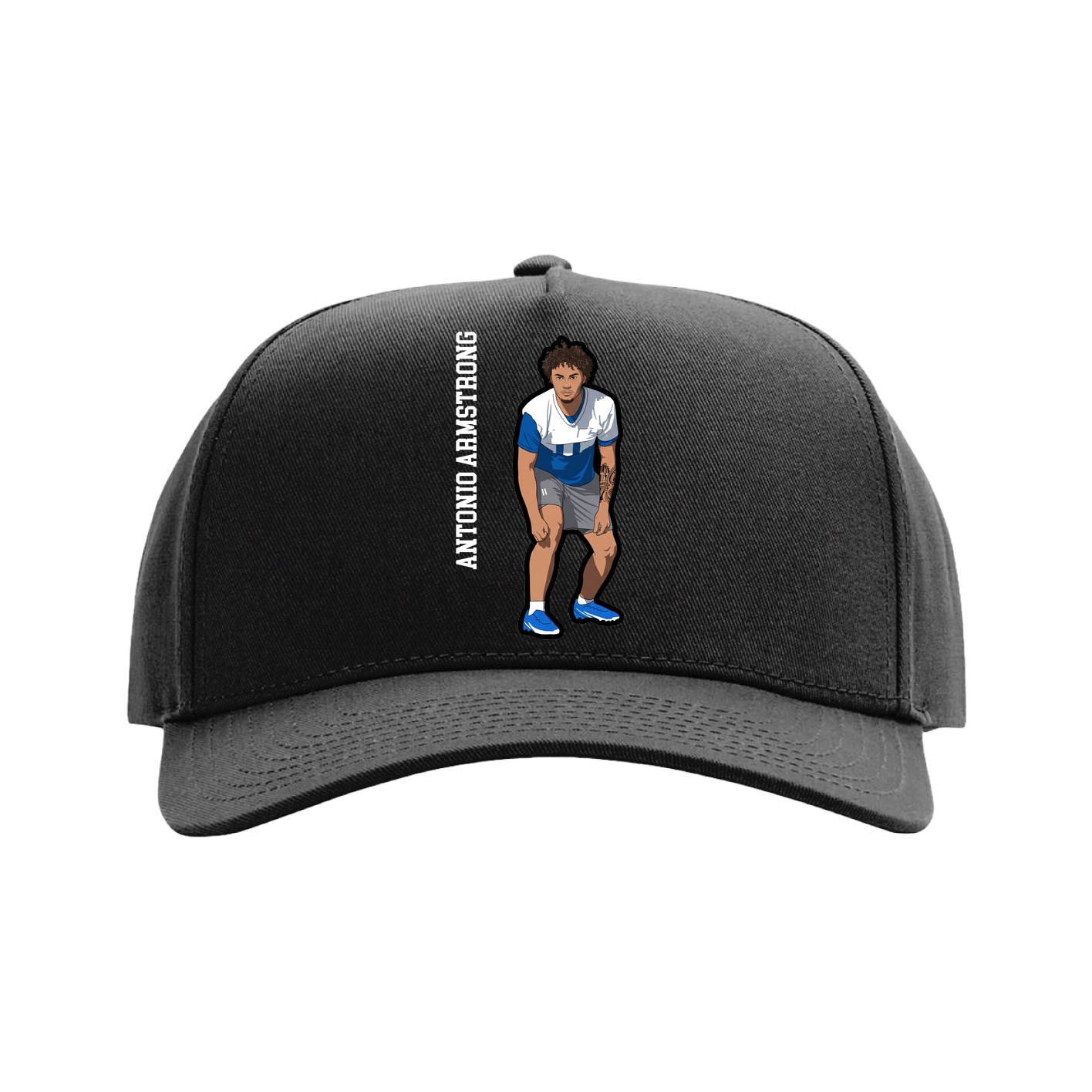 Full Fabric Five-Panel Champ Cap — Name Vertical in Black