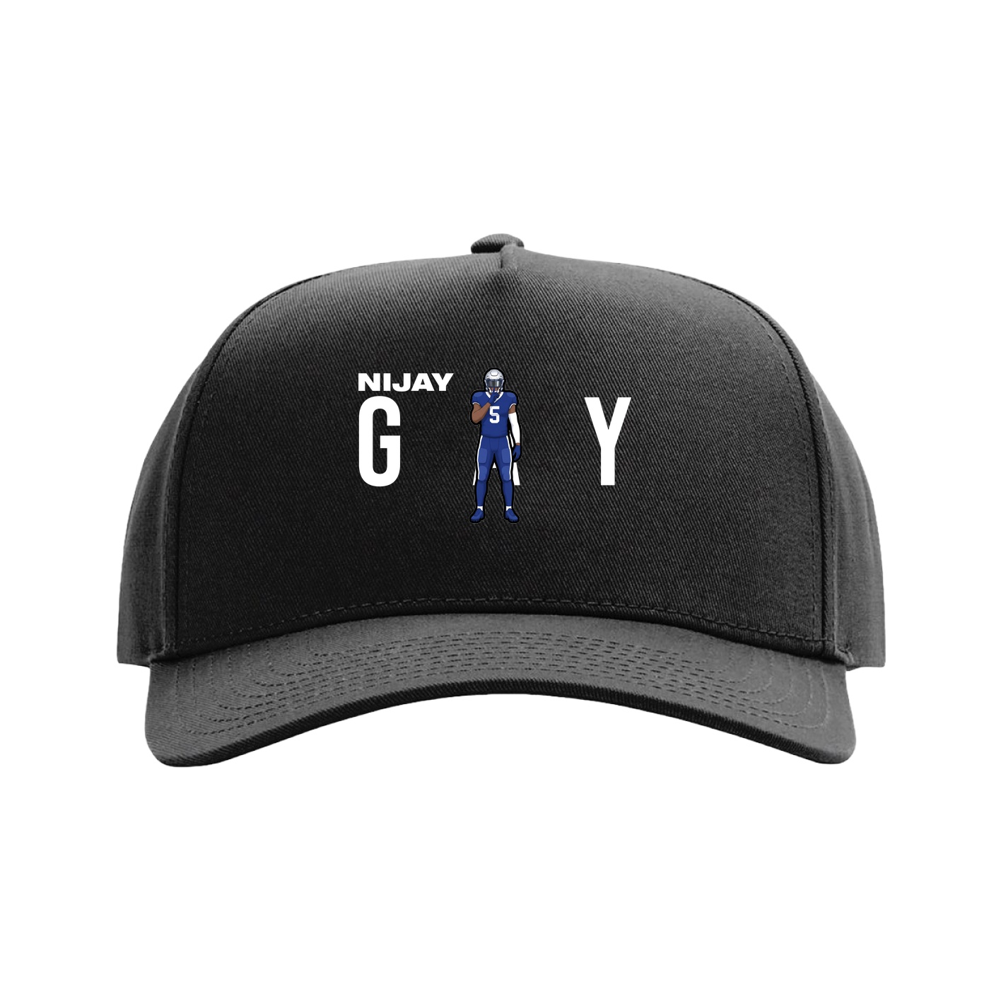 Full Fabric Five-Panel Champ Cap — Player Name in Black