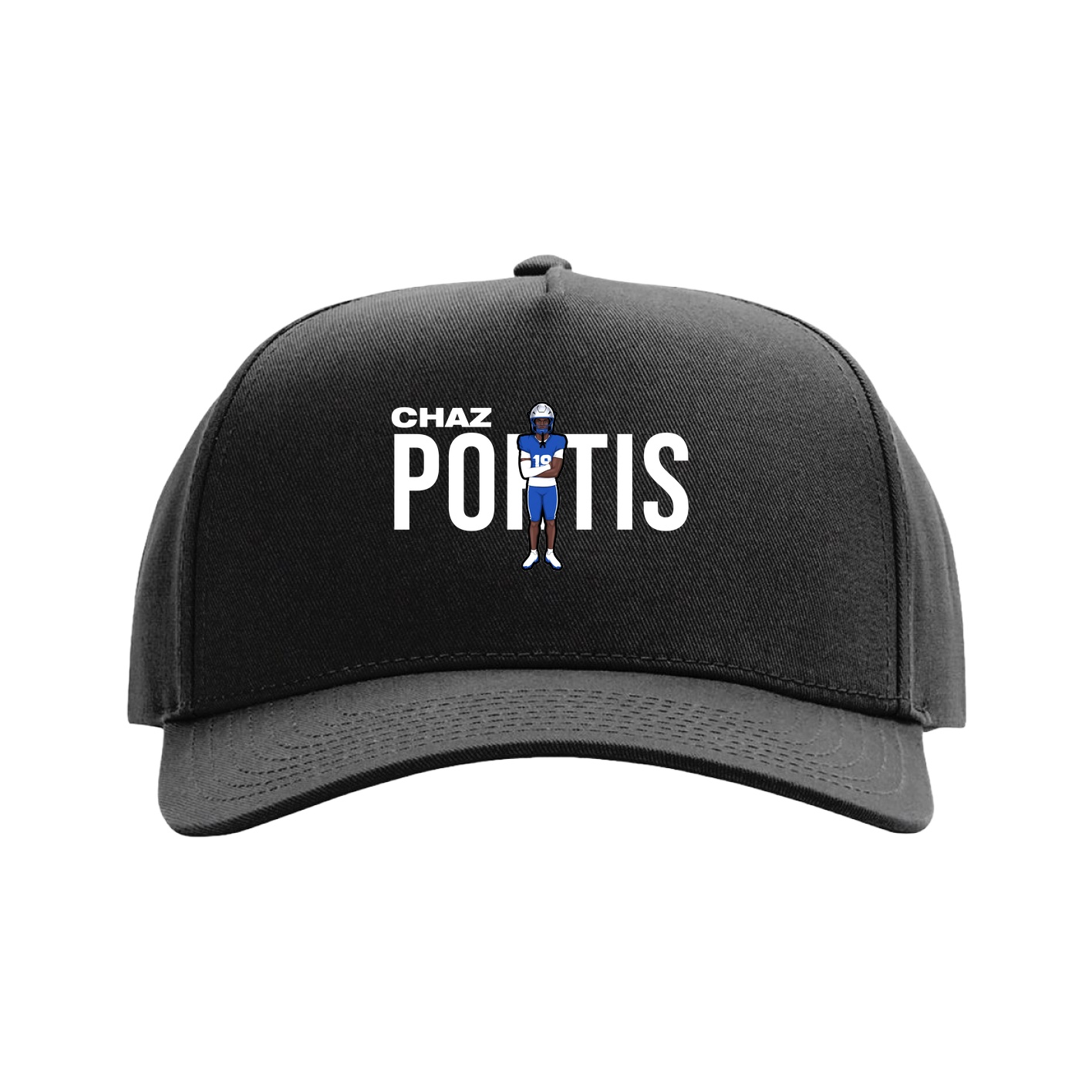 Full Fabric Five-Panel Champ Cap — Player Name in Black