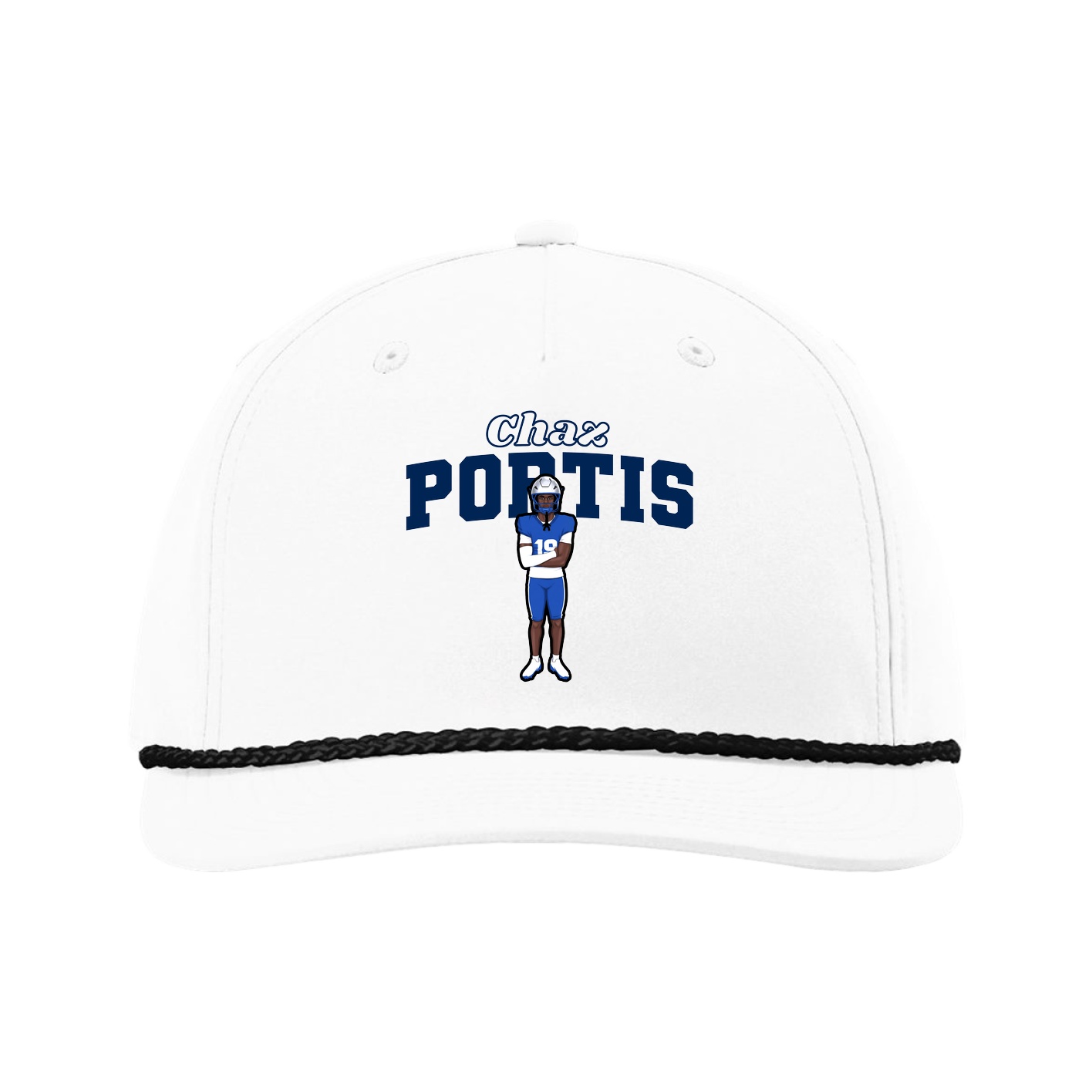 Five-Panel Classic Rope Cap — Name Arch in White