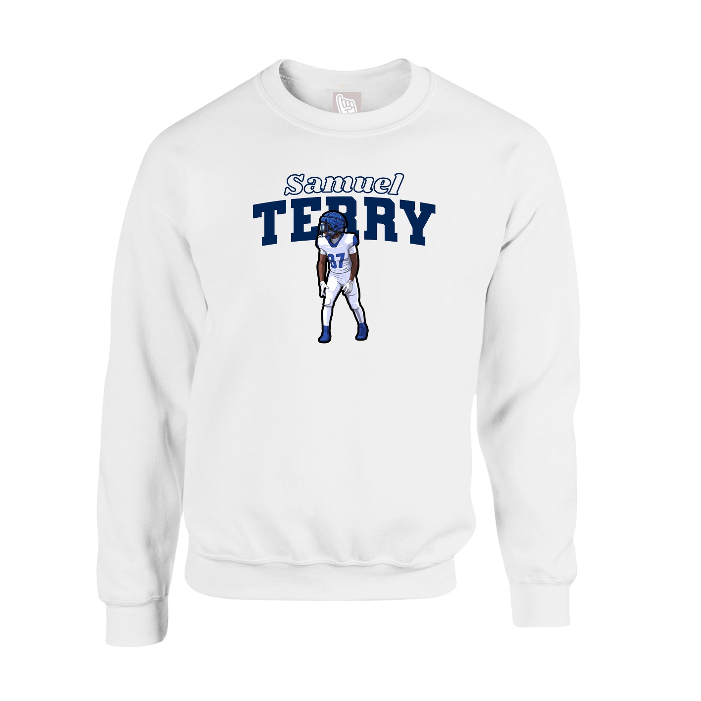 Fleece Crew — Name Arch in White
