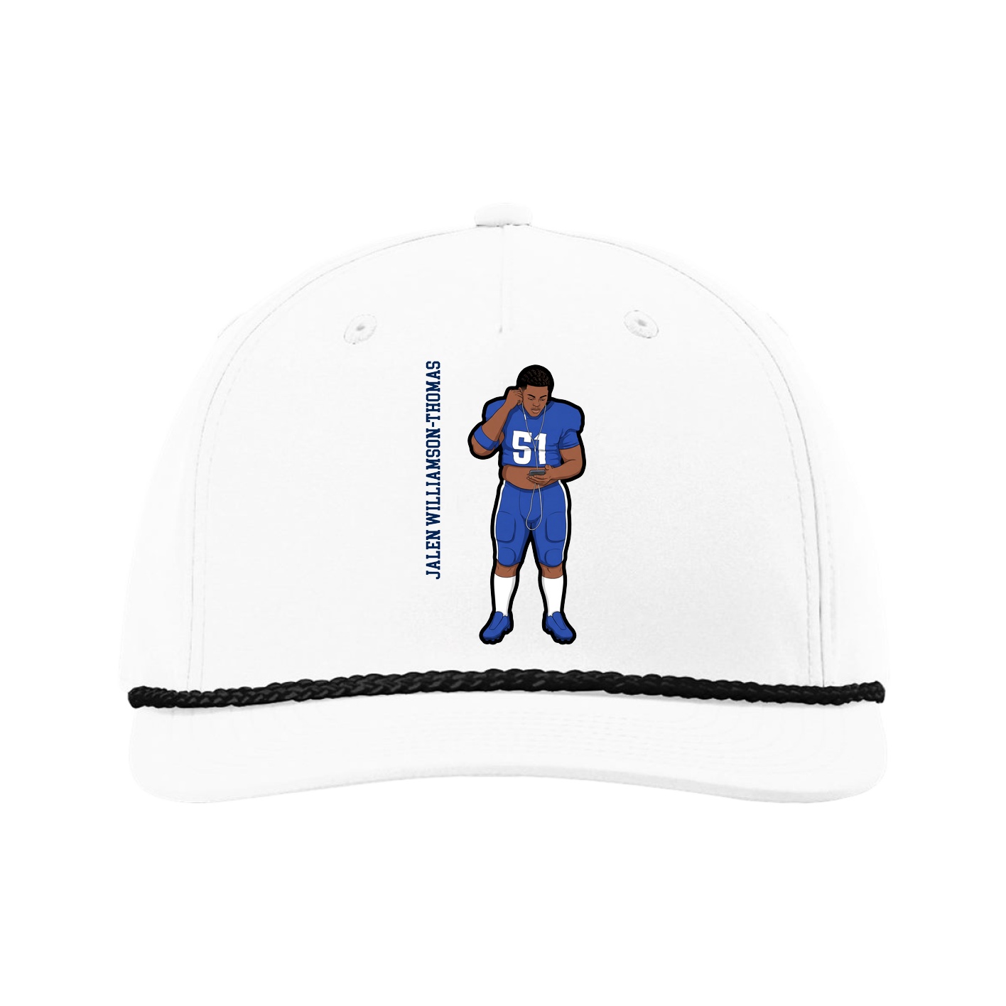 Five-Panel Classic Rope Cap — Name Vertical in White