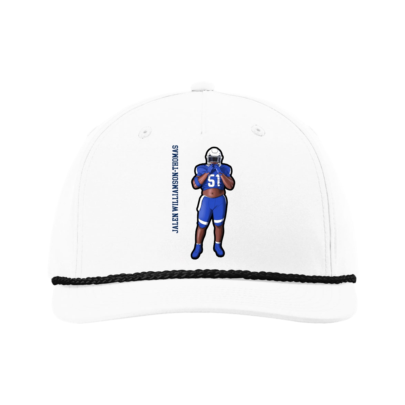 Five-Panel Classic Rope Cap — Name Vertical in White