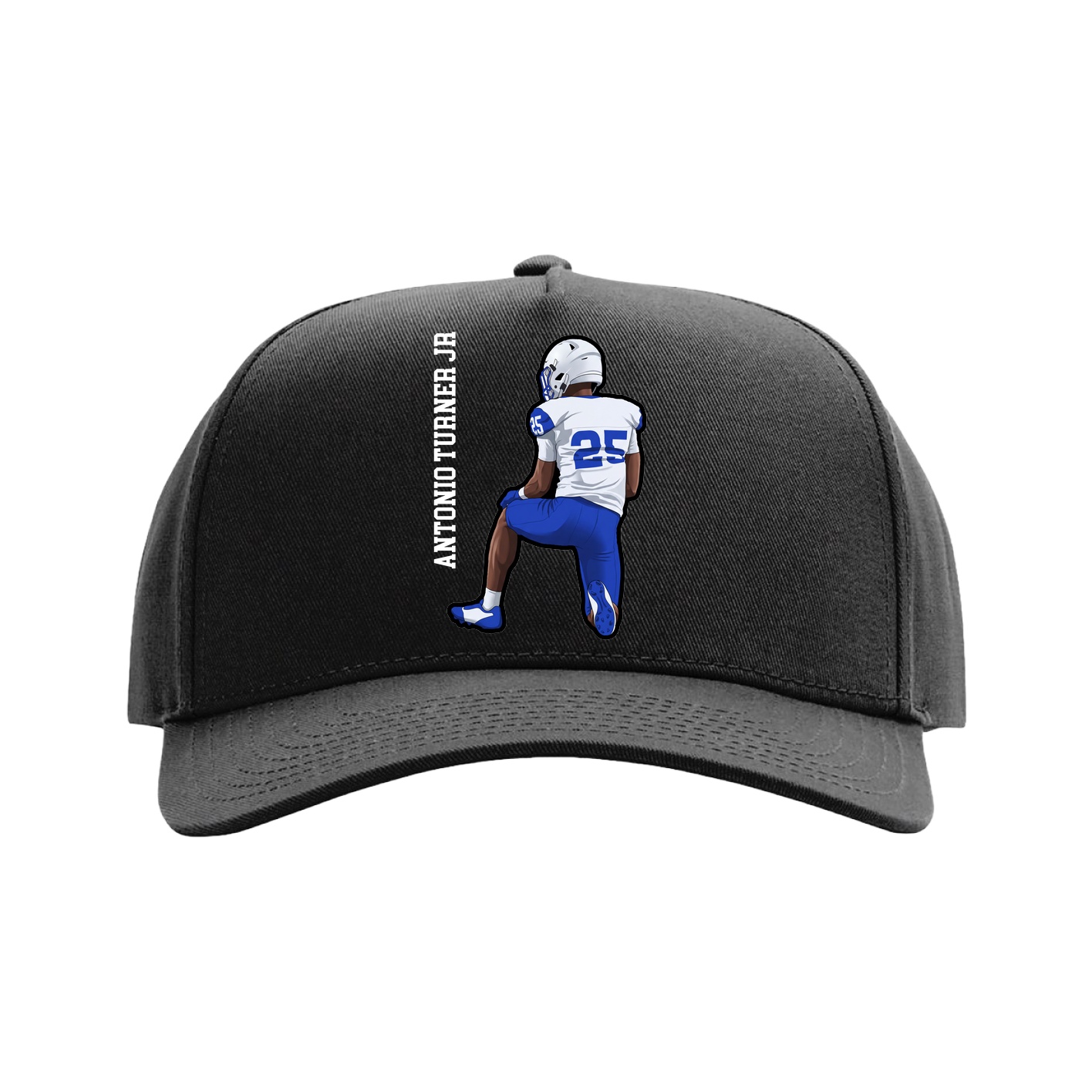 Full Fabric Five-Panel Champ Cap — Name Vertical in Black