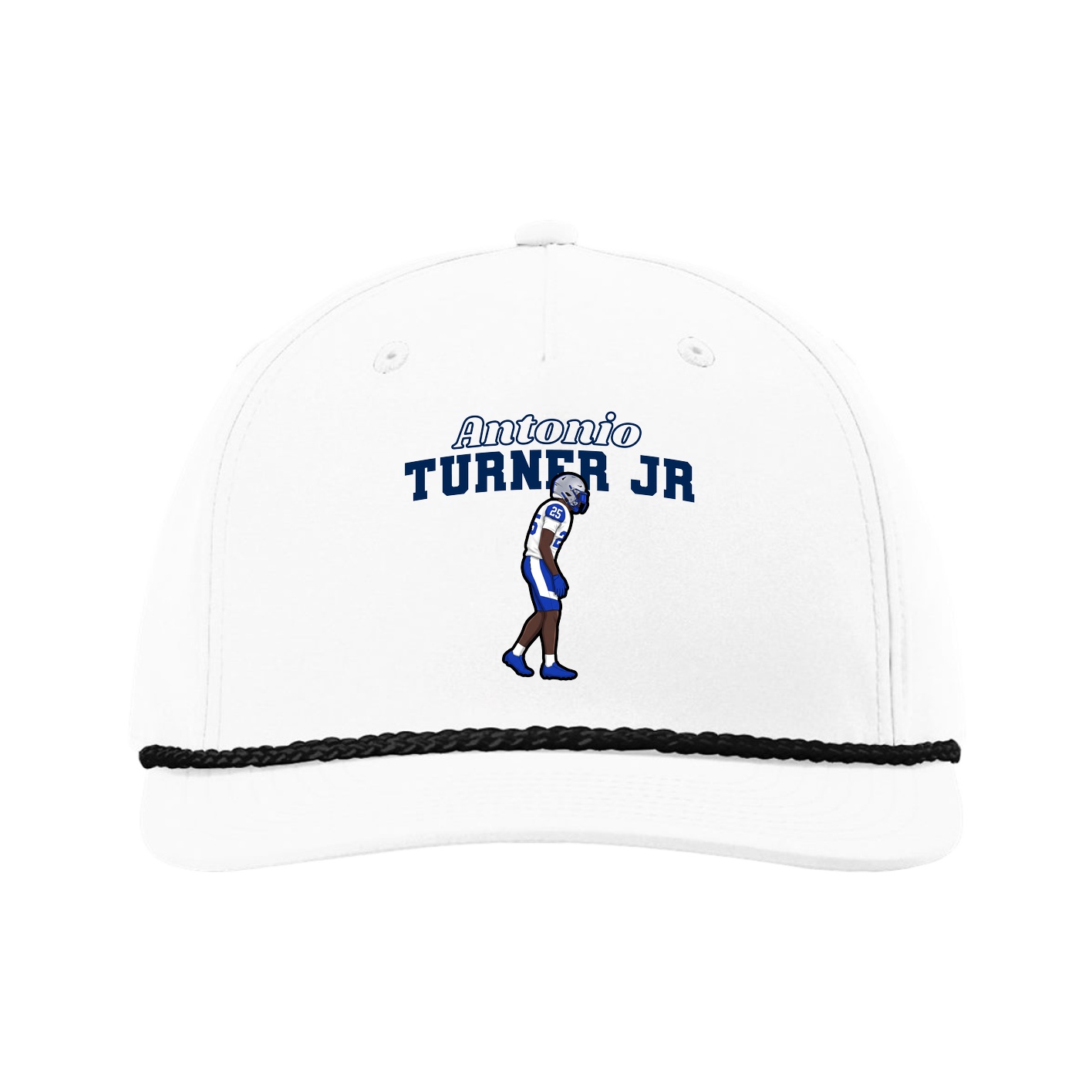 Five-Panel Classic Rope Cap — Name Arch in White