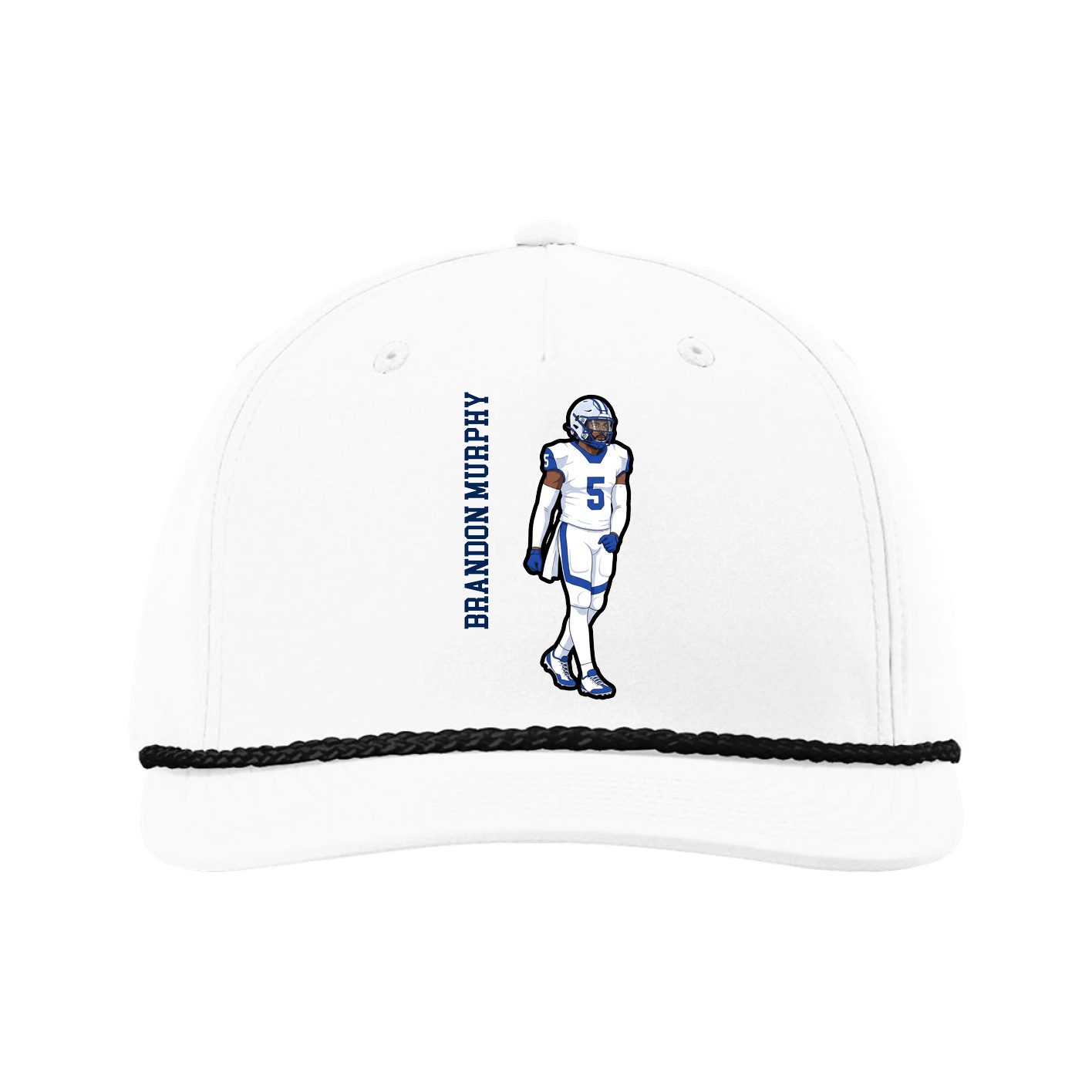 Five-Panel Classic Rope Cap — Name Vertical in White