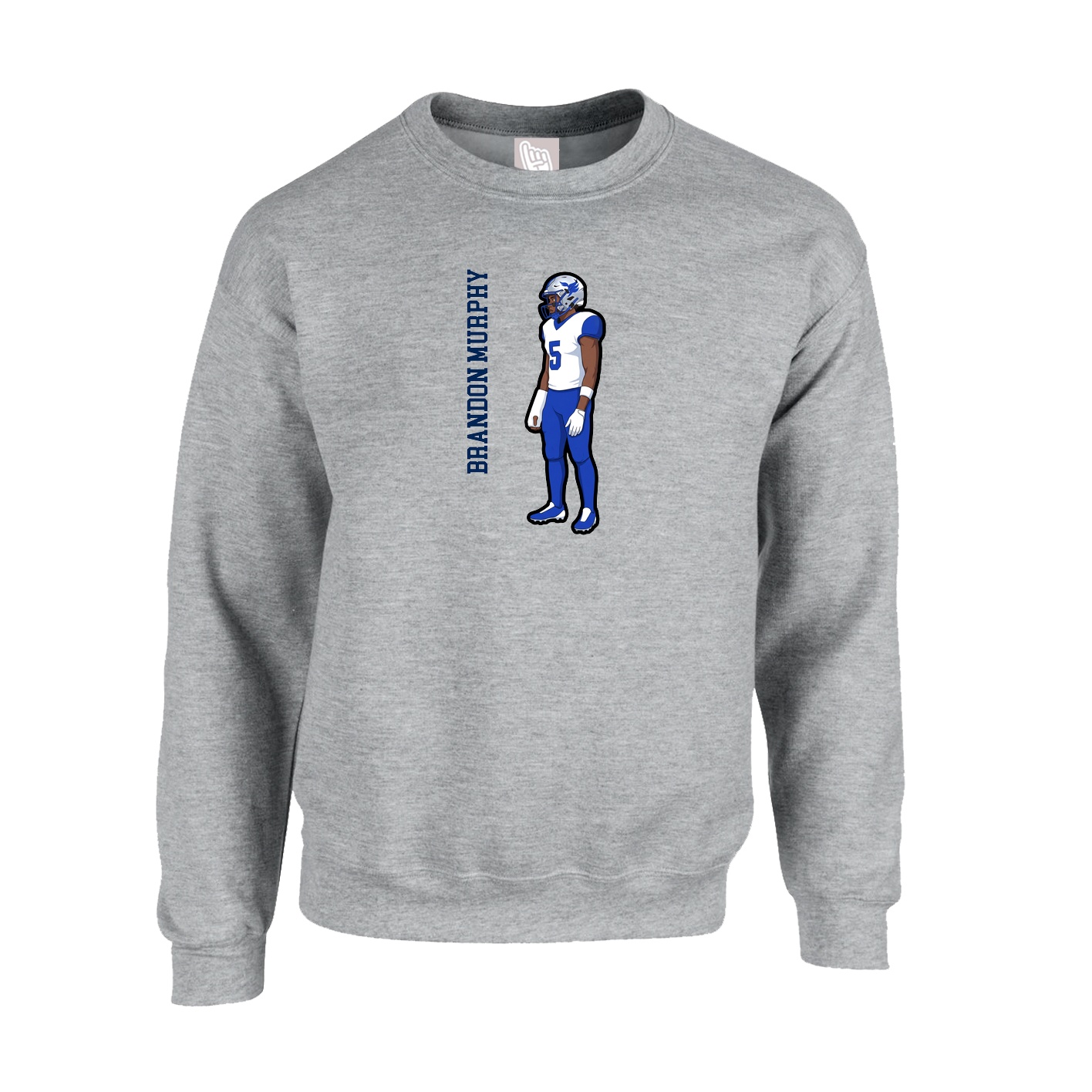 Fleece Crew — Name Vertical in Grey