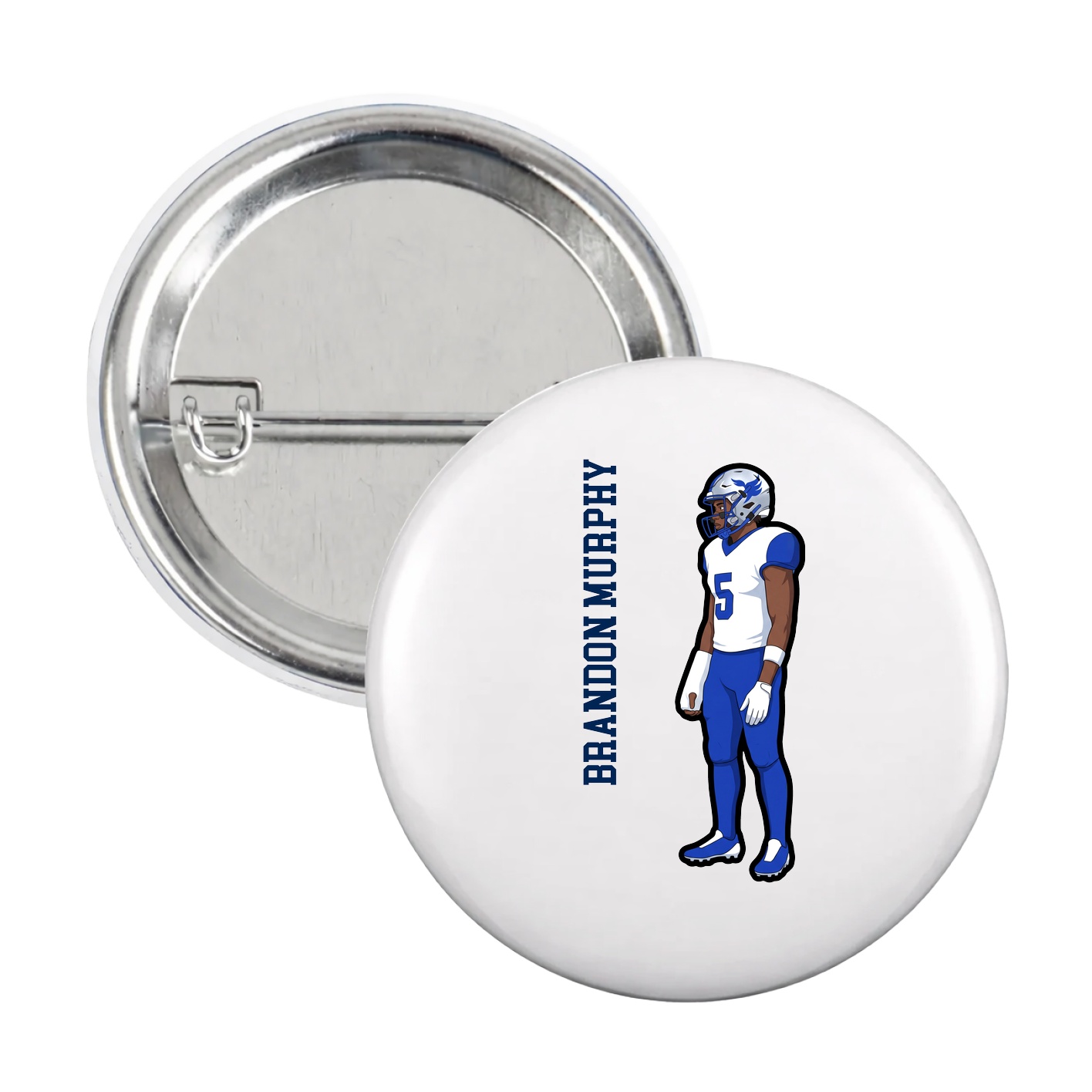 Game Day Button — Name Vertical in White
