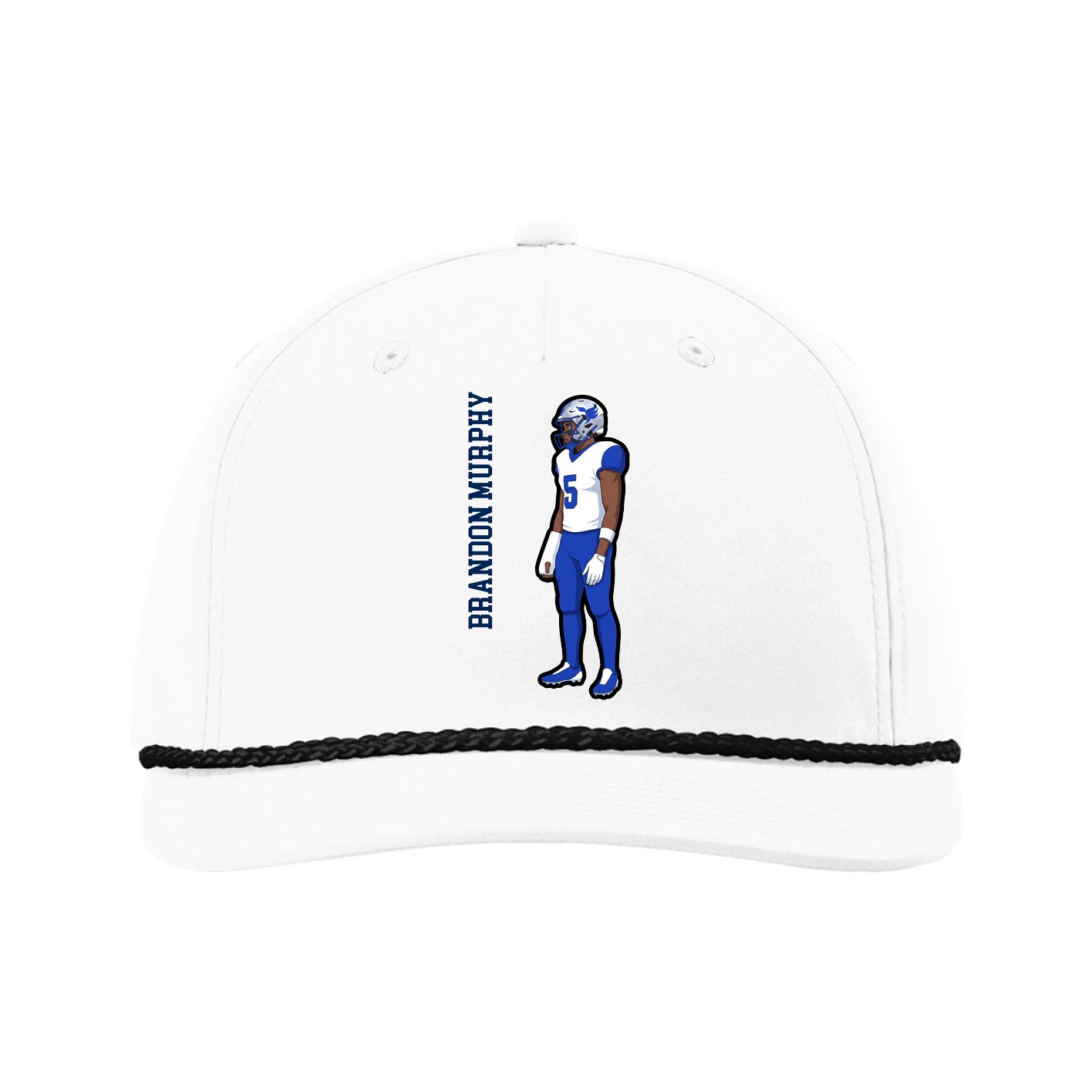 Five-Panel Classic Rope Cap — Name Vertical in White