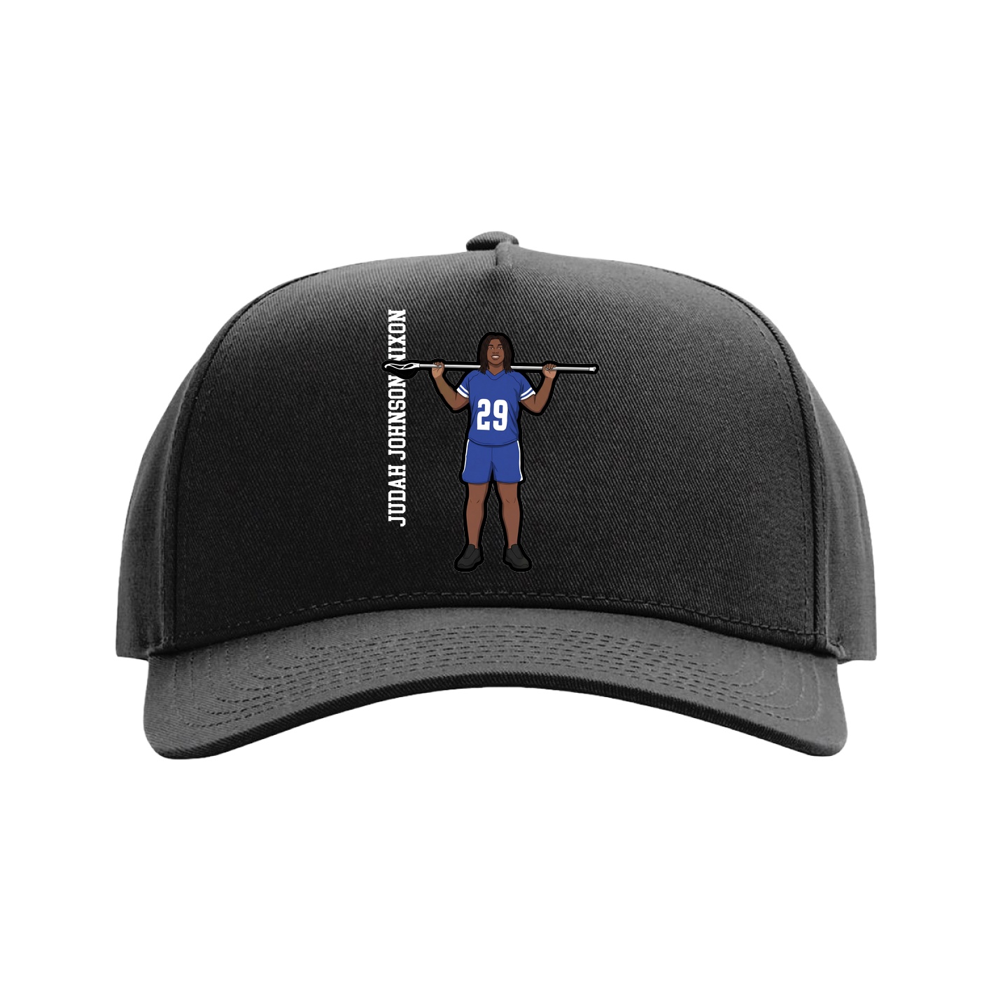 Full Fabric Five-Panel Champ Cap — Name Vertical in Black