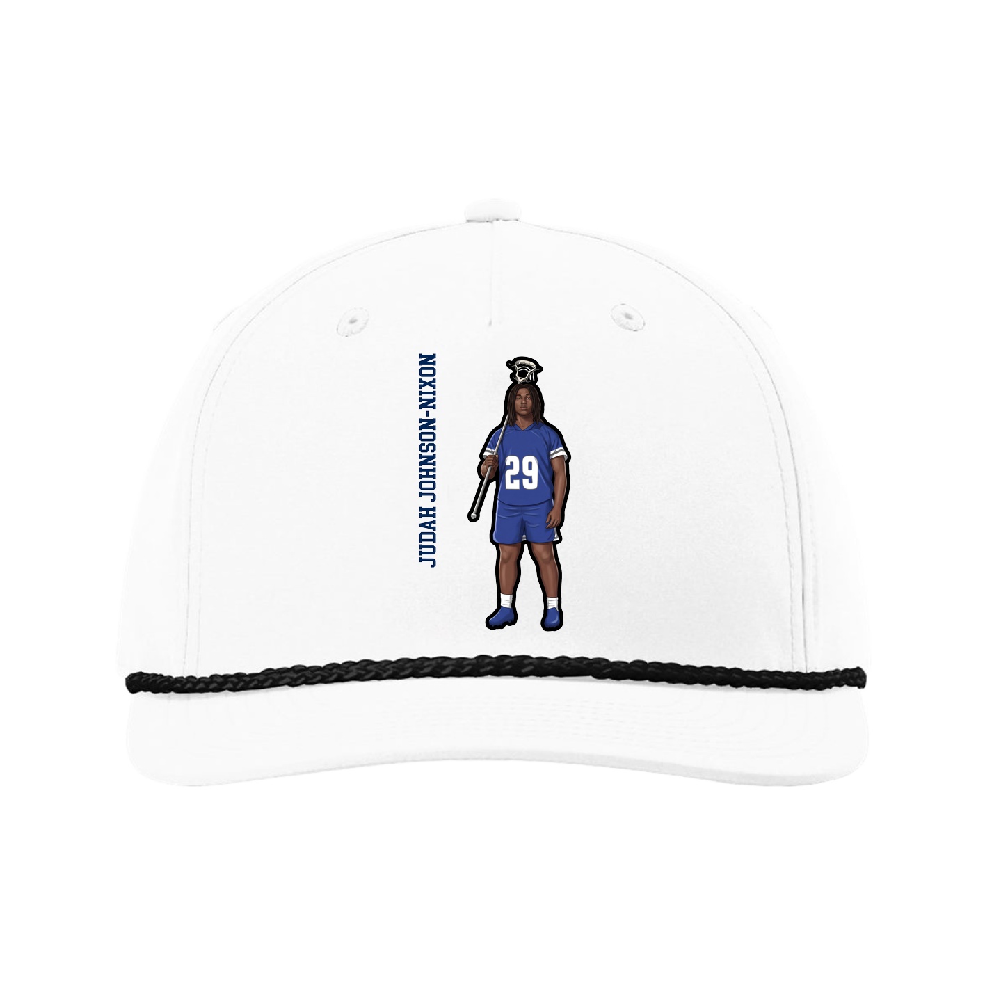 Five-Panel Classic Rope Cap — Name Vertical in White