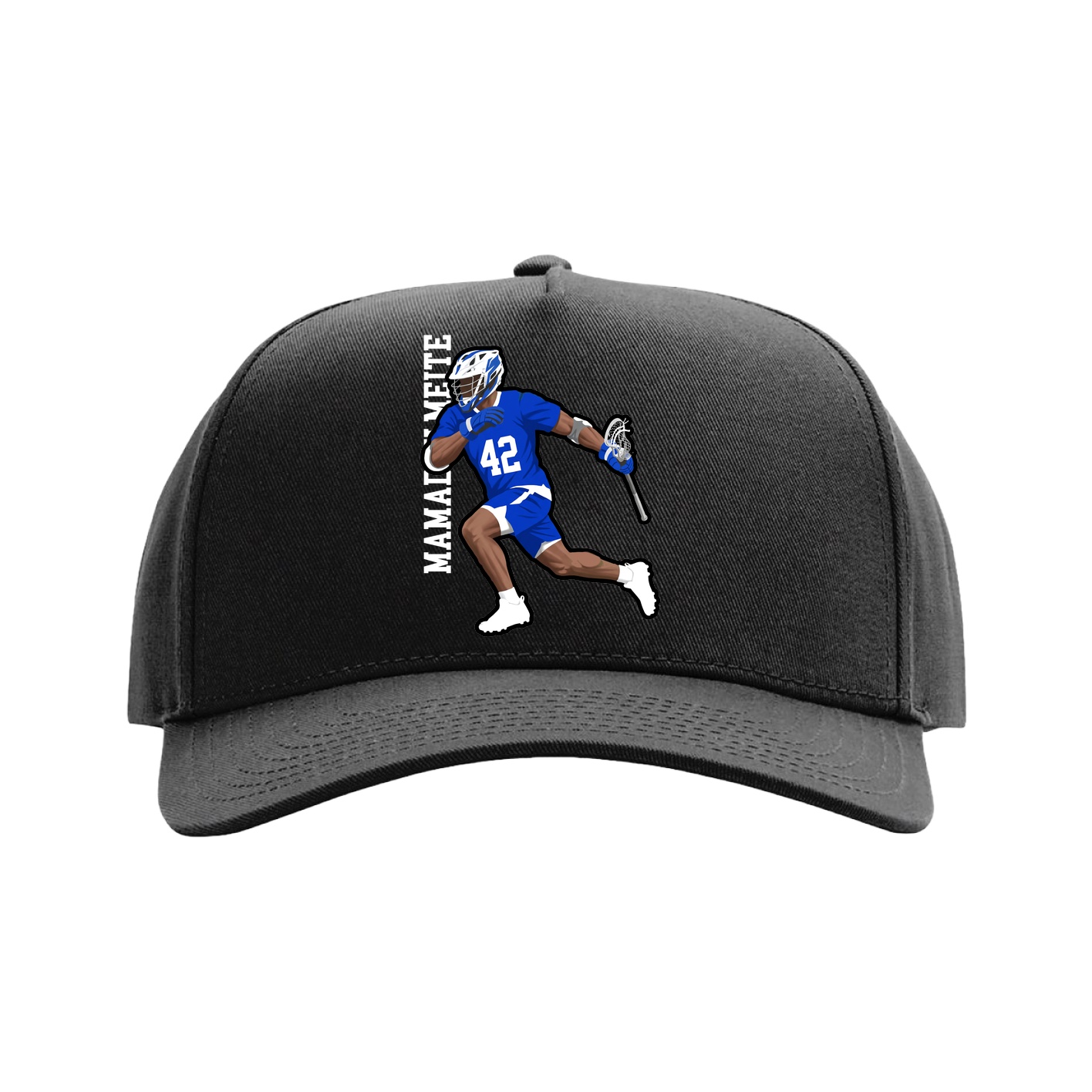 Full Fabric Five-Panel Champ Cap — Name Vertical in Black