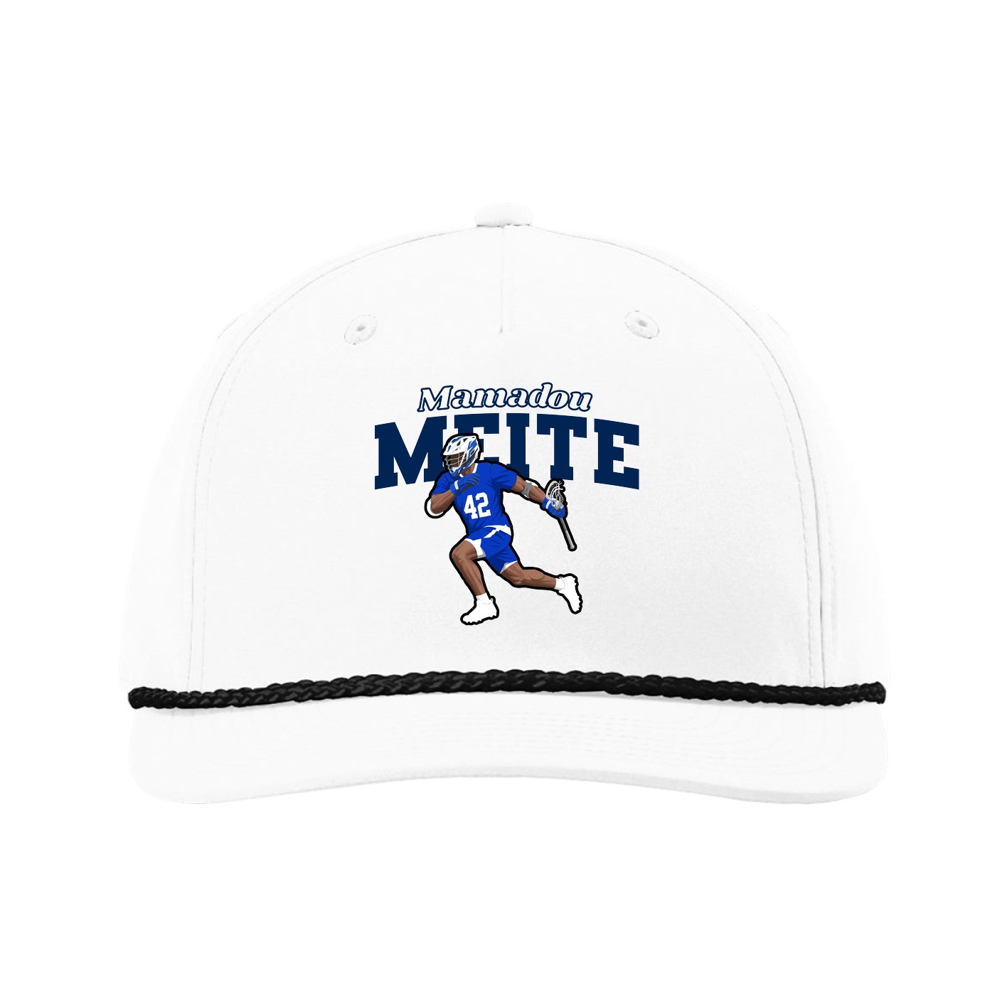 Five-Panel Classic Rope Cap — Name Arch in White