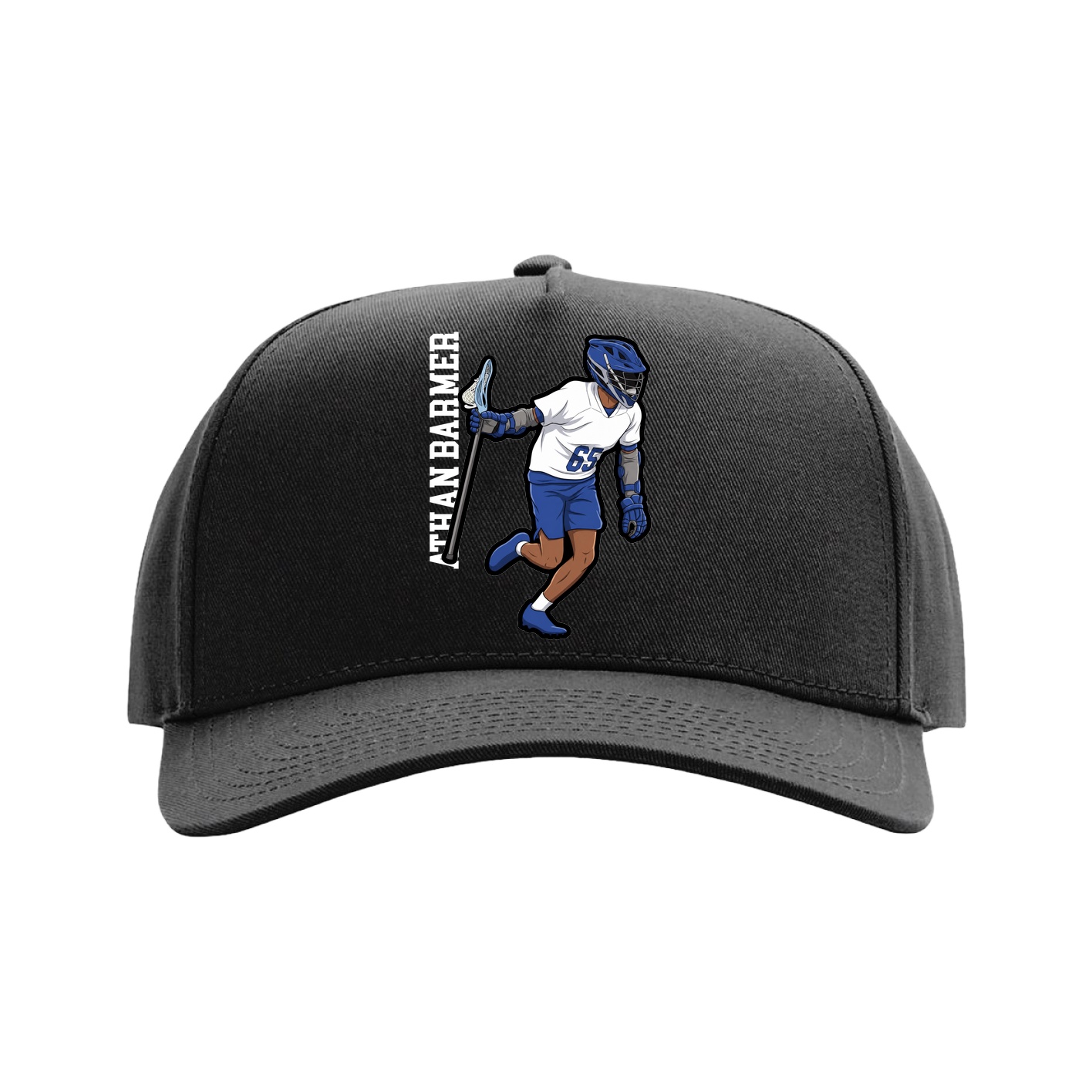 Full Fabric Five-Panel Champ Cap — Name Vertical in Black