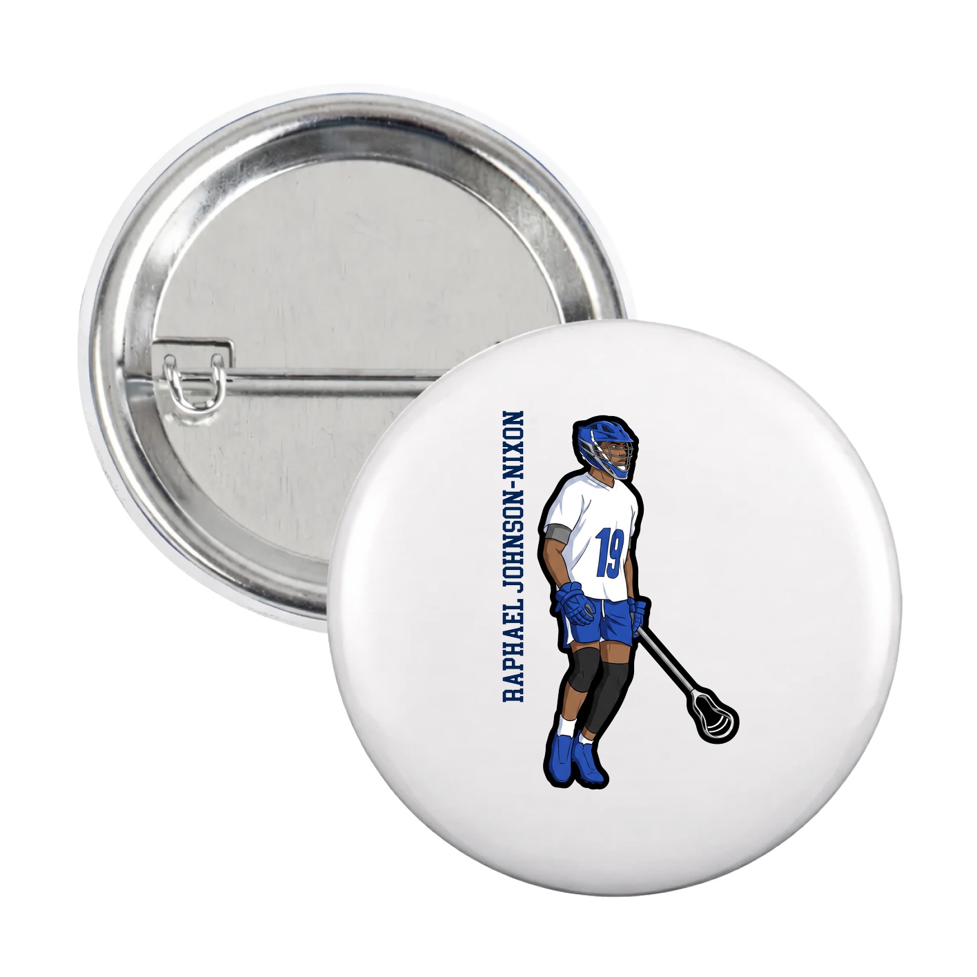 Game Day Button — Name Vertical in White